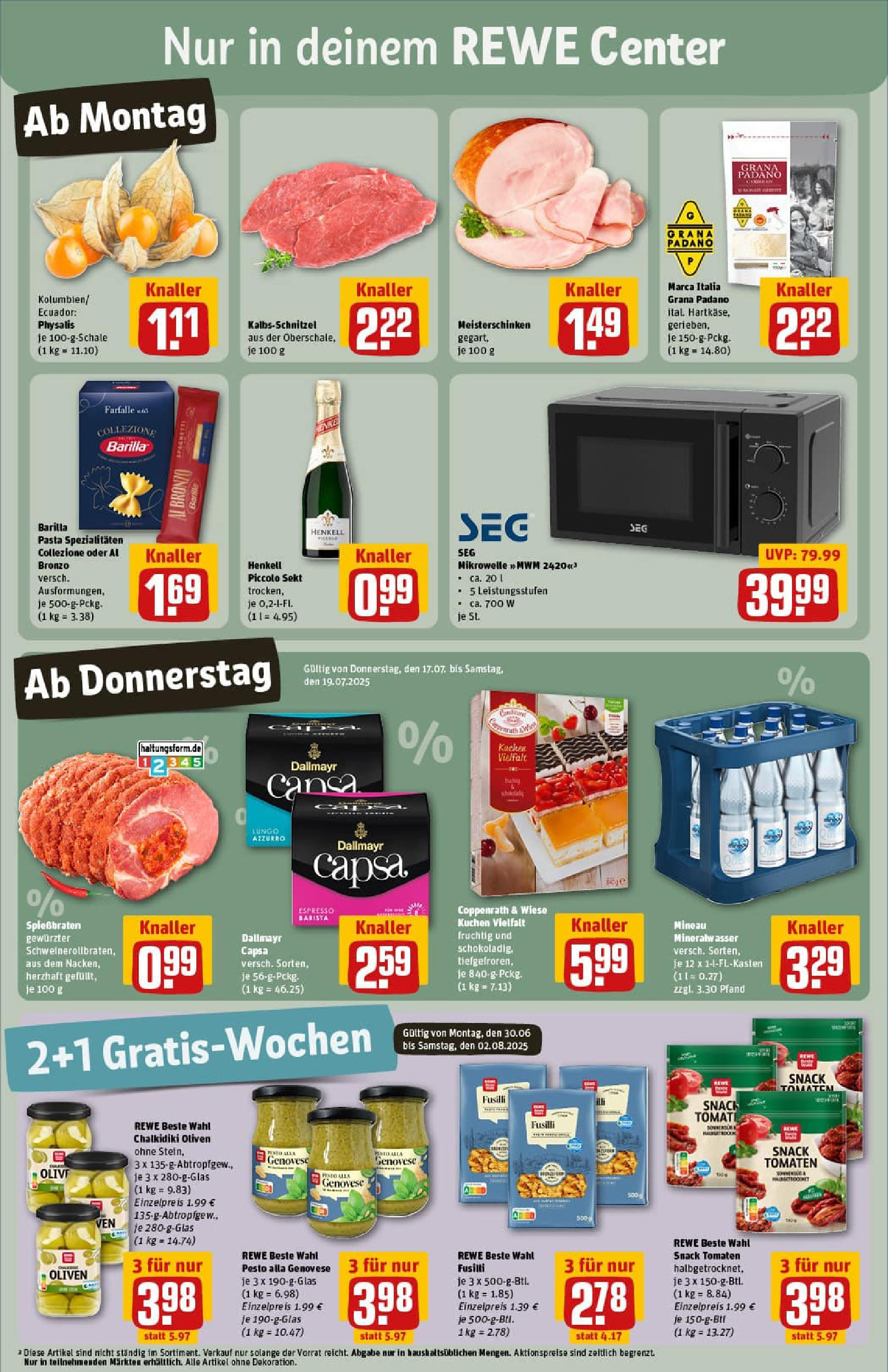 REWE Prospekt ab 13.07.2025 zum Blättern » Angebote | Seite: 3 | Produkte: Barilla, Mineralwasser, Kuchen, Dallmayr capsa