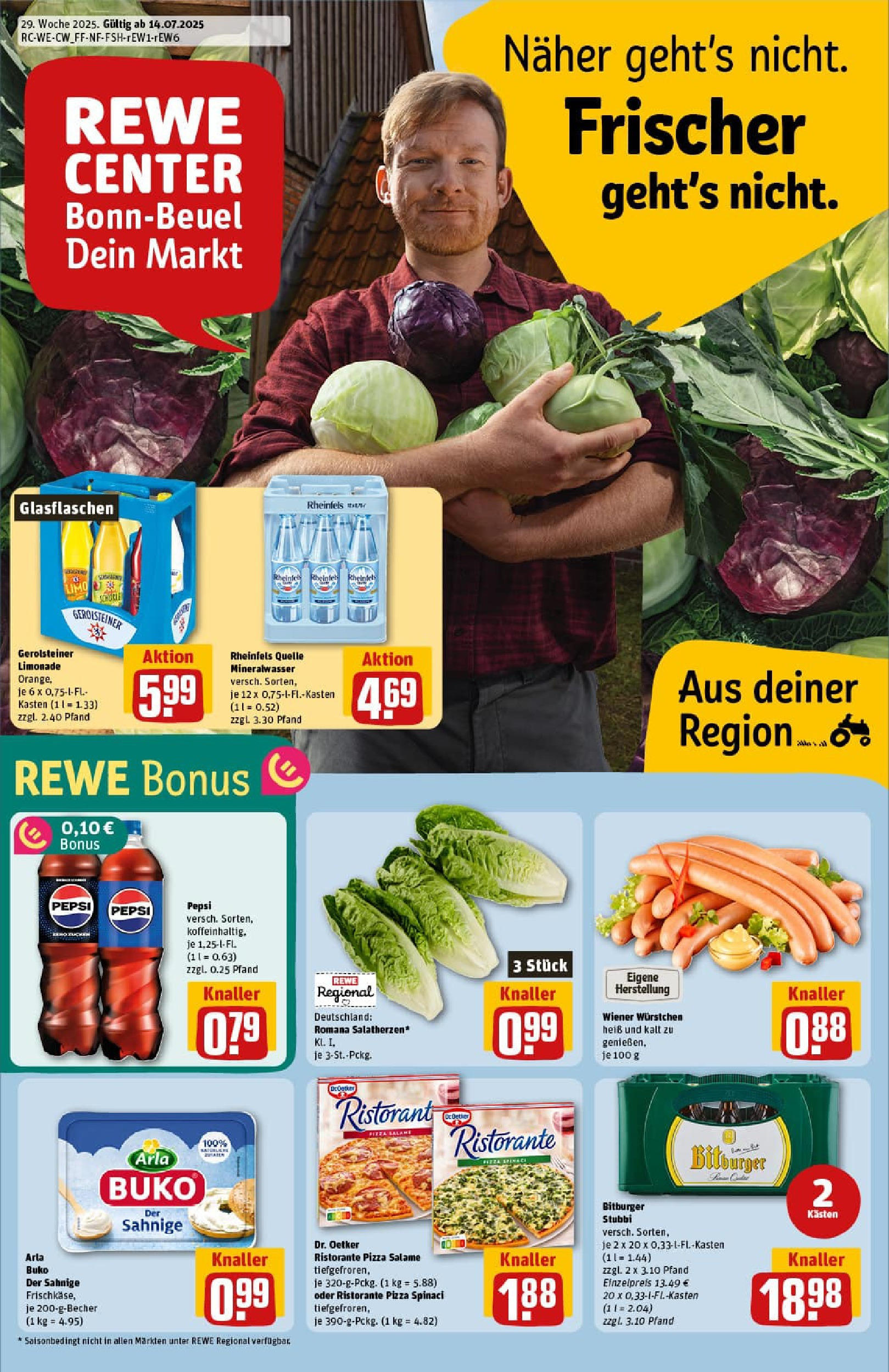 REWE Prospekt ab 13.07.2025 zum Blättern » Angebote | Seite: 1 | Produkte: Wiener wurstchen, Mineralwasser, Pepsi, Gerolsteiner