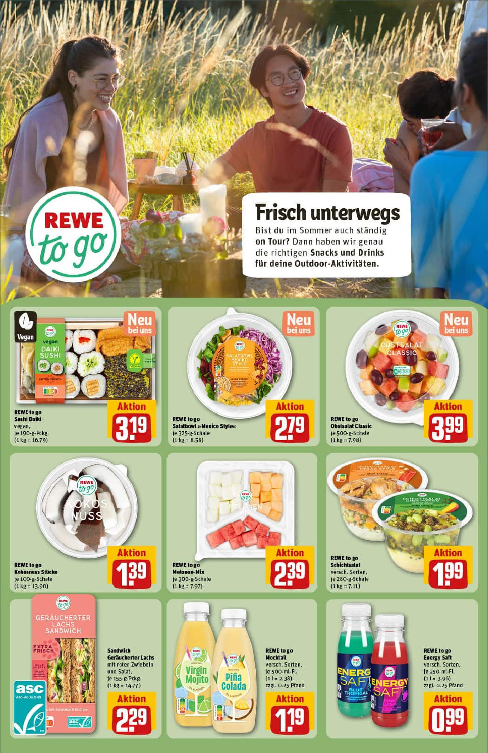 REWE Prospekt ab 13.07.2025 zum Blättern » Angebote | Seite: 14 | Produkte: Lachs, Zwiebeln, Saft, Salat
