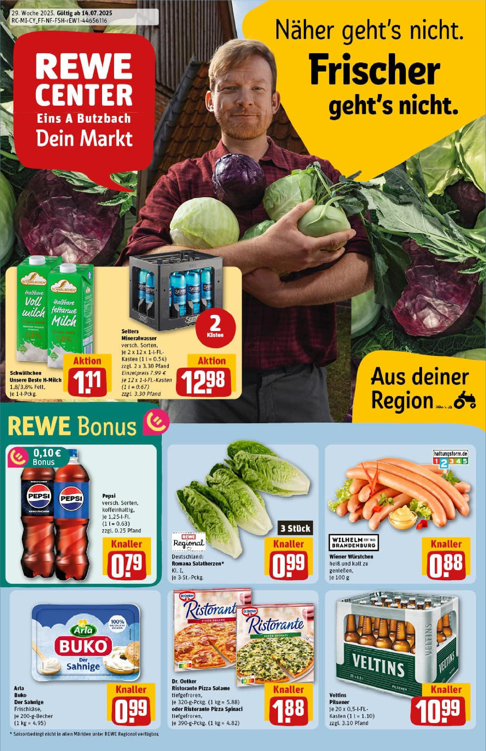REWE Prospekt ab 13.07.2025 zum Blättern » Angebote | Seite: 1 | Produkte: Wiener wurstchen, Arla buko, Pizza, Veltins