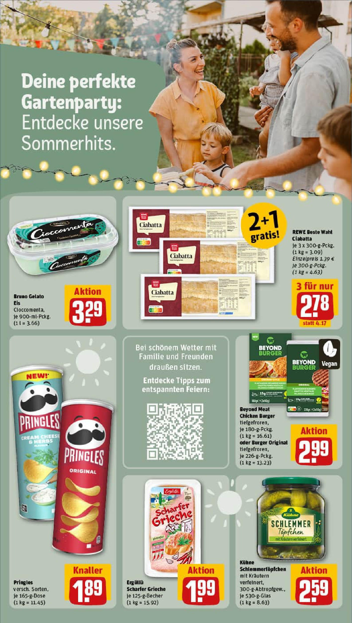 REWE Prospekt ab 14.07.2025 zum Blättern » Angebote | Seite: 10 | Produkte: Burger, Pringles, Chips, Eis