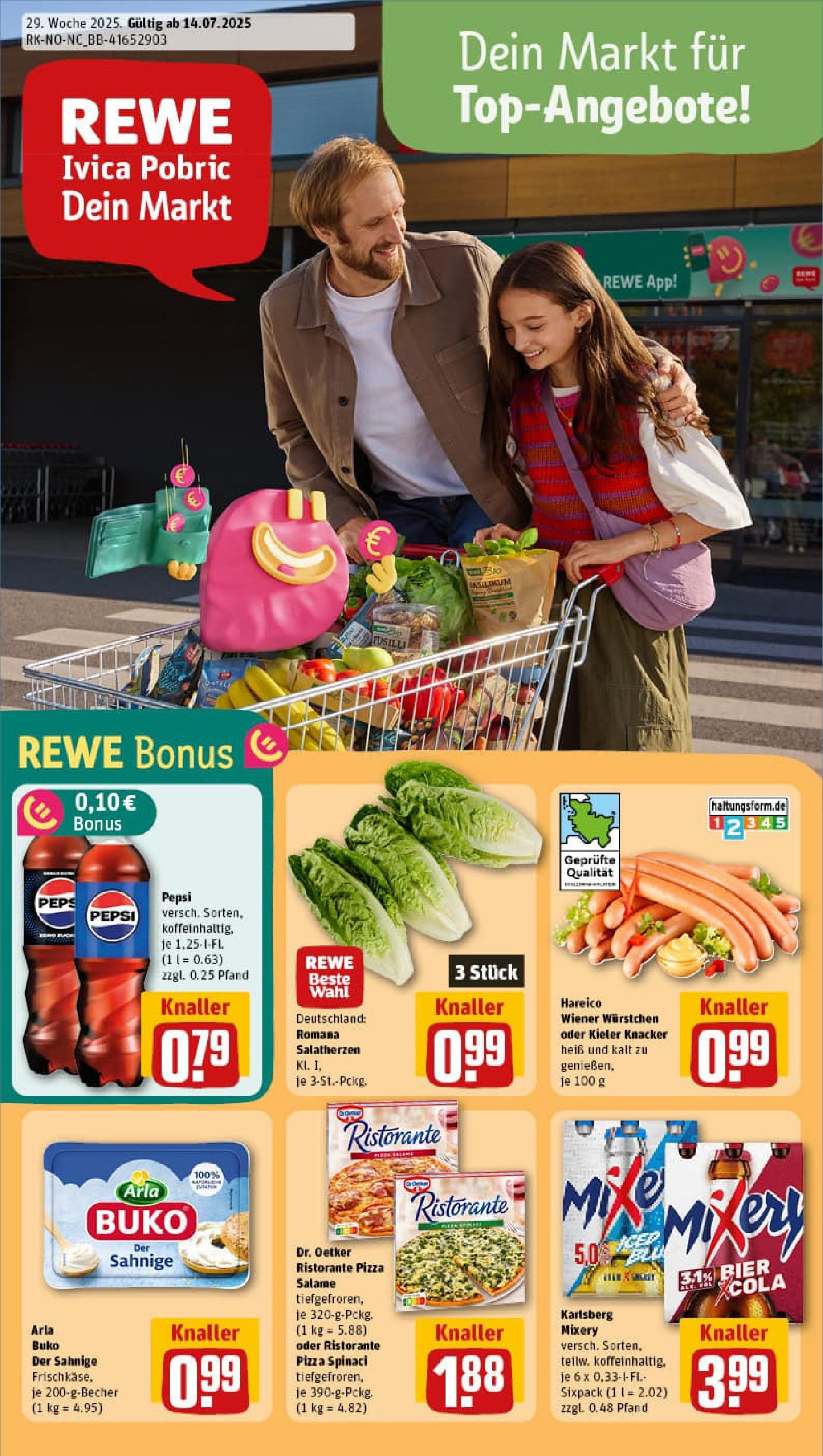 REWE Prospekt ab 14.07.2025 zum Blättern » Angebote | Seite: 1 | Produkte: Ristorante, Wiener wurstchen, Cola, Bier