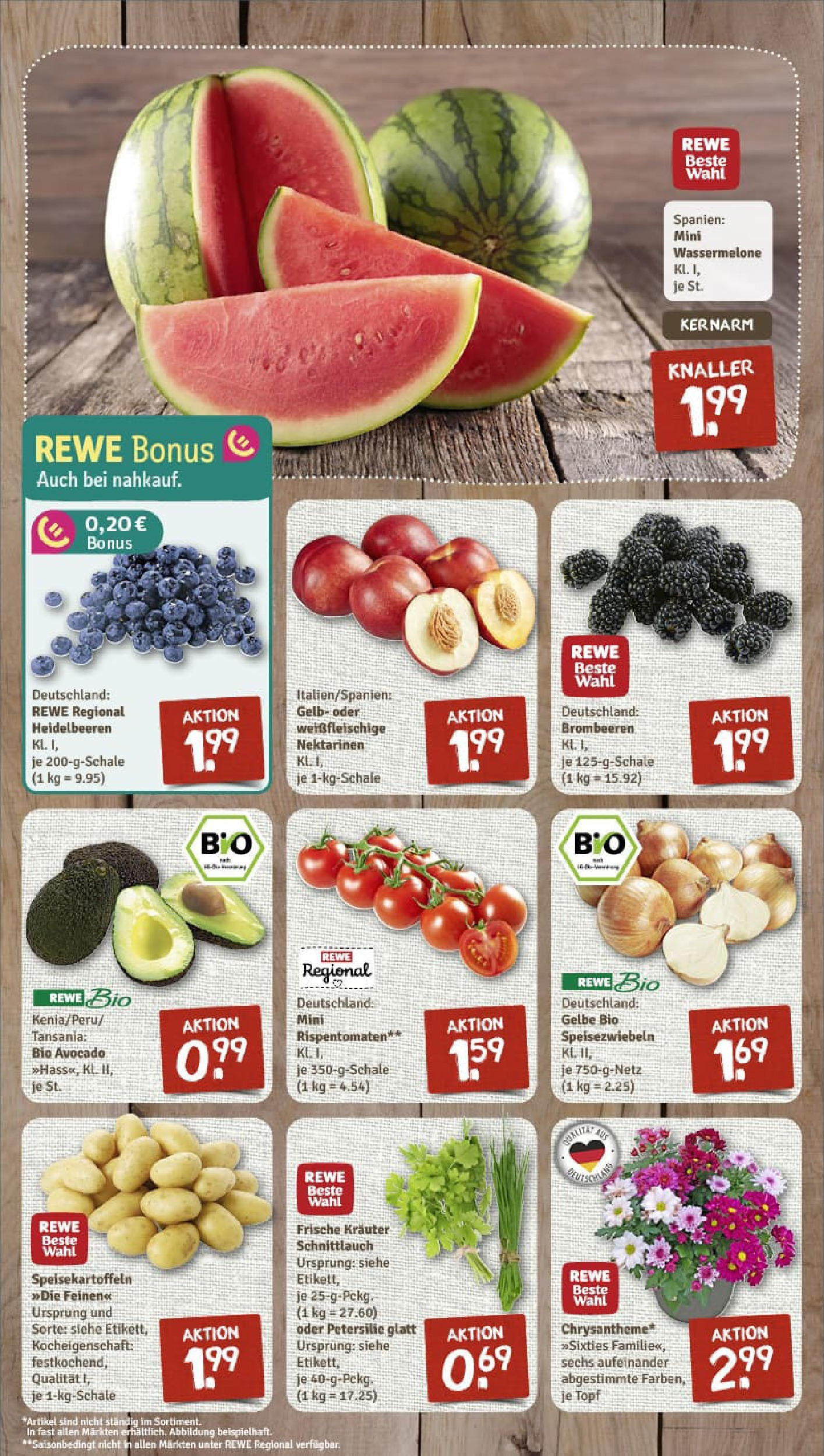 REWE Prospekt ab 13.07.2025 zum Blättern » Angebote | Seite: 3 | Produkte: Nektarinen, Avocado, Wassermelone, Petersilie