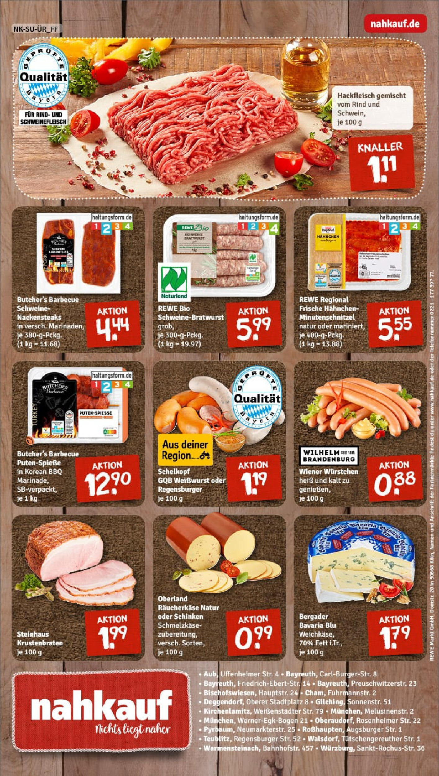 REWE Prospekt ab 13.07.2025 zum Blättern » Angebote | Seite: 8 | Produkte: Nackensteaks, Bratwurst, Weißwurst, Krustenbraten