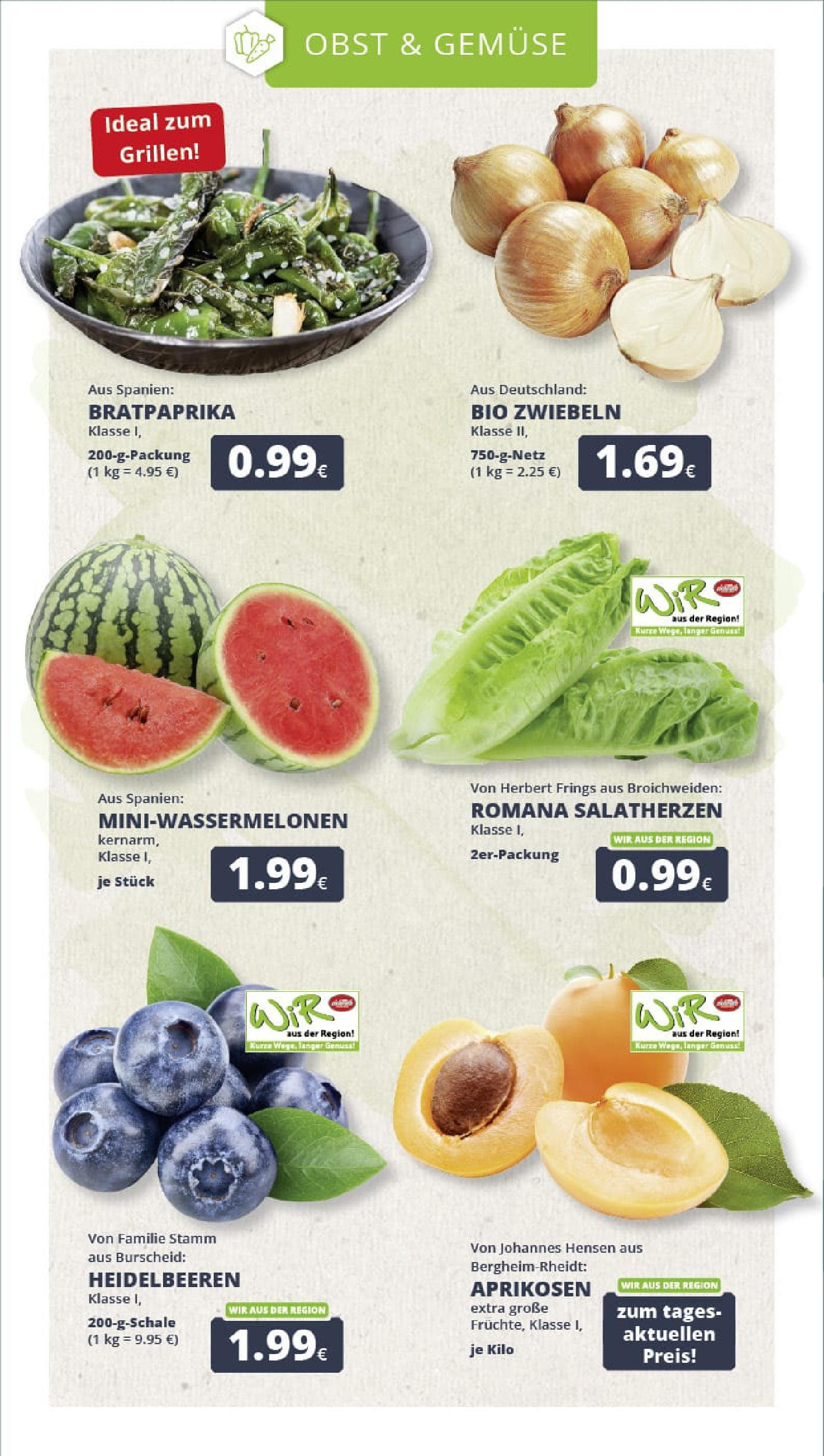 REWE Prospekt ab 13.07.2025 zum Blättern » Angebote | Seite: 7 | Produkte: Heidelbeeren, Zwiebeln, Gemüse, Obst