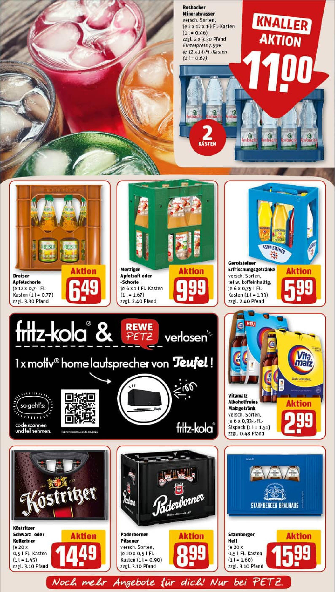 REWE Prospekt ab 13.07.2025 zum Blättern » Angebote | Seite: 18 | Produkte: Lautsprecher, Kostritzer, Mineralwasser, Gerolsteiner