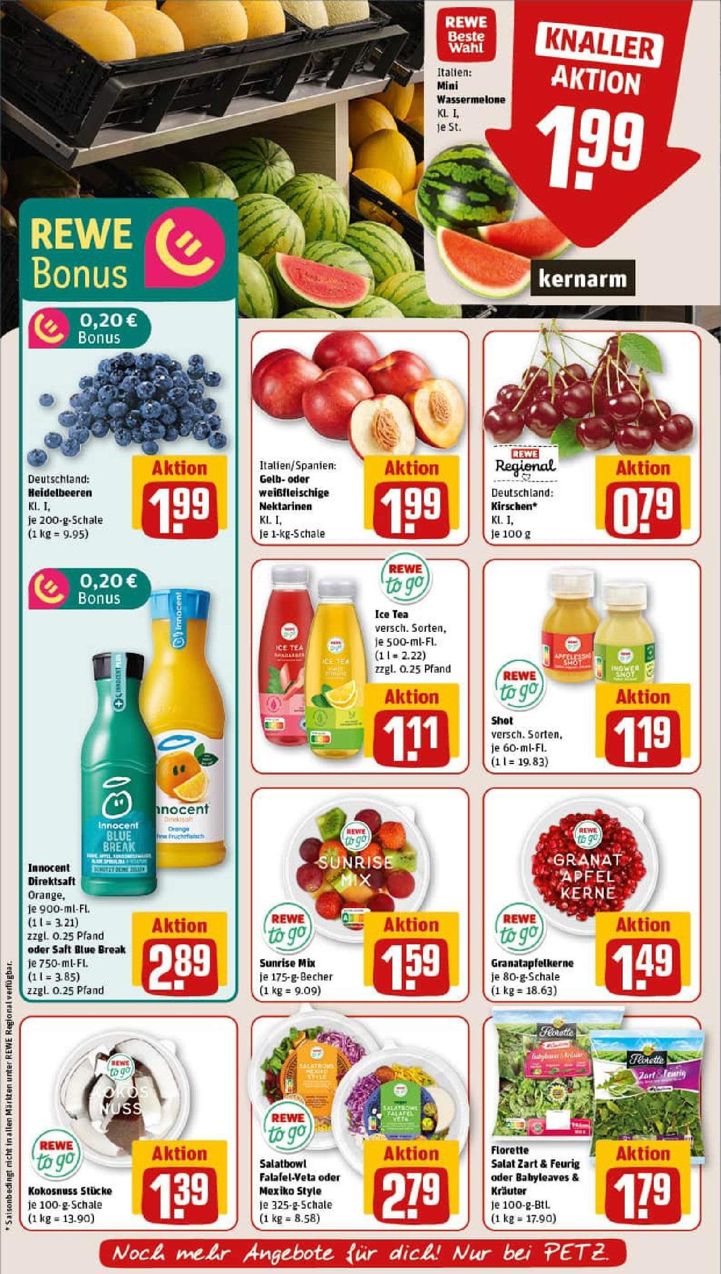 REWE Prospekt ab 13.07.2025 zum Blättern » Angebote | Seite: 6 | Produkte: Äpfel, Heidelbeeren, Wassermelone, Saft