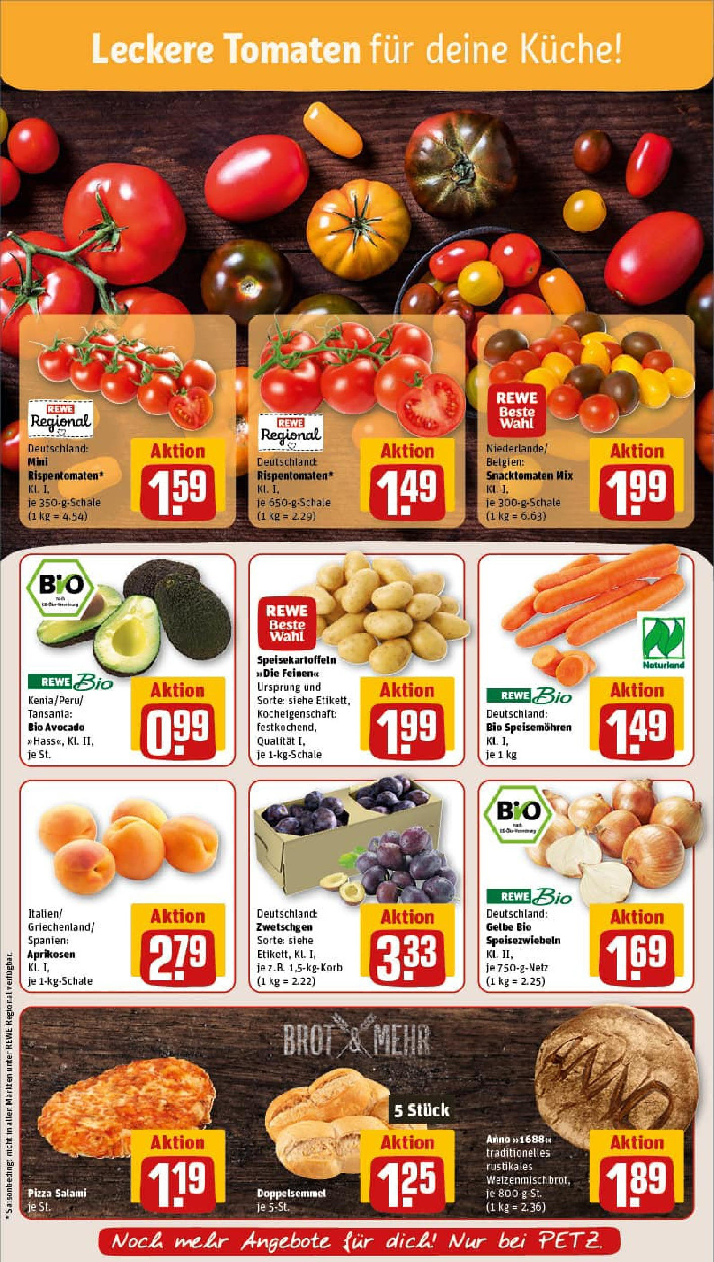 REWE Prospekt ab 13.07.2025 zum Blättern » Angebote | Seite: 7 | Produkte: Zwetschgen, Brot, Salami, Pizza
