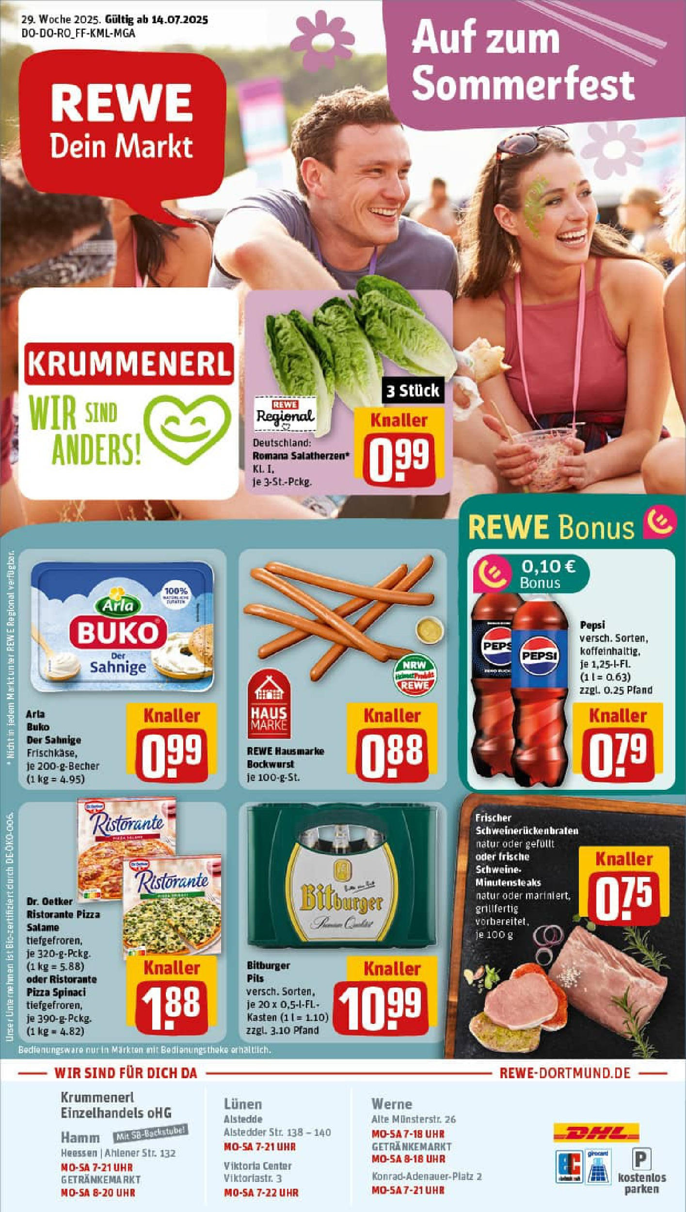 REWE Prospekt ab 13.07.2025 zum Blättern » Angebote | Seite: 1 | Produkte: Ristorante, Bitburger, Arla buko, Pizza