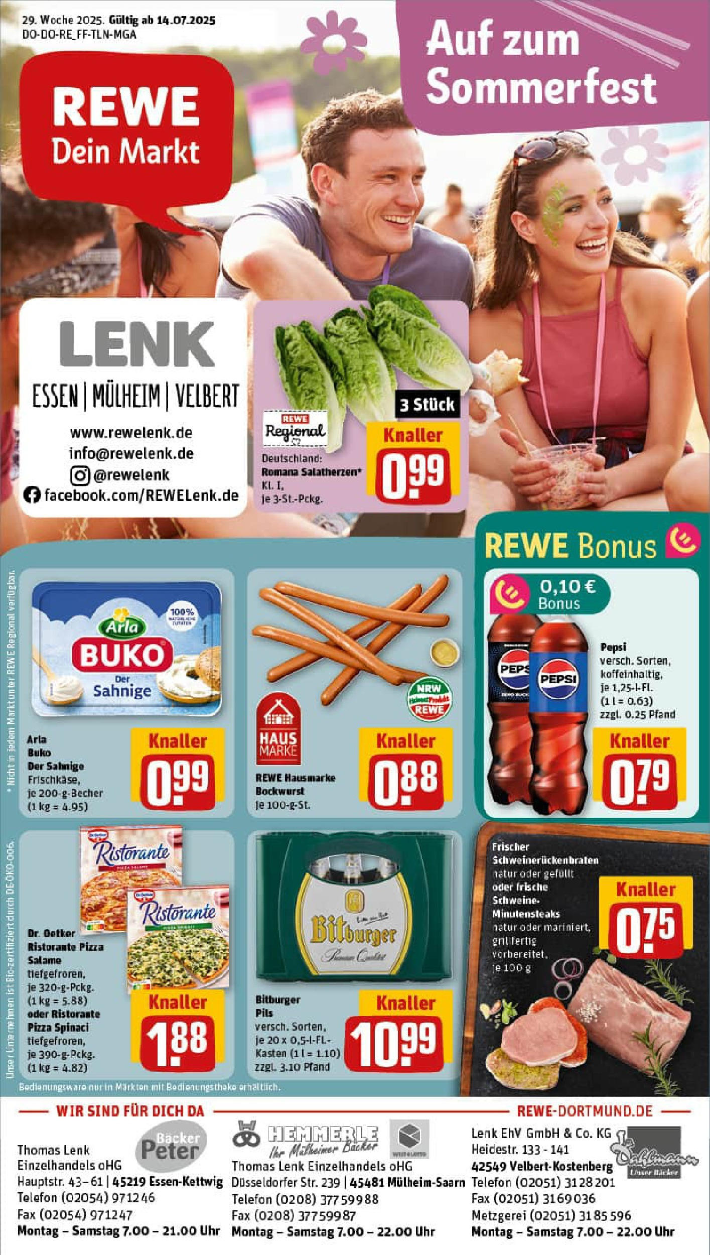 REWE Prospekt ab 14.07.2025 zum Blättern » Angebote | Seite: 1 | Produkte: Ristorante, Bockwurst, Pils, Pepsi