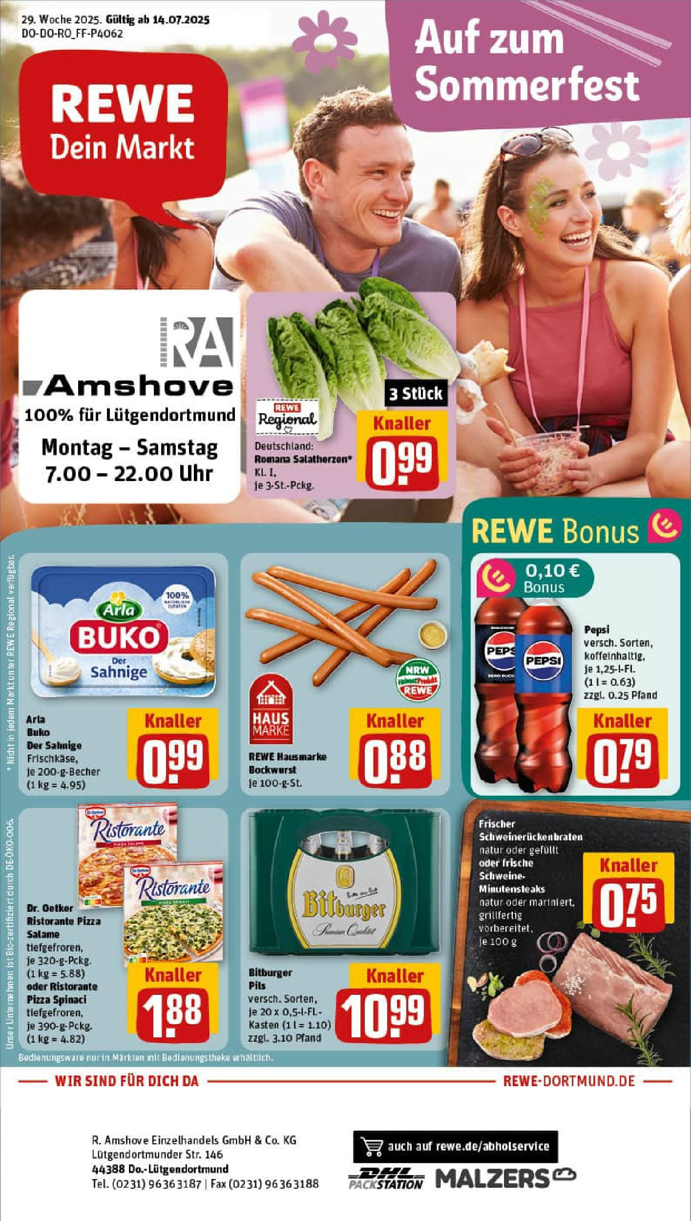 REWE Prospekt ab 14.07.2025 zum Blättern » Angebote | Seite: 1 | Produkte: Bockwurst, Bitburger, Theke, Pils