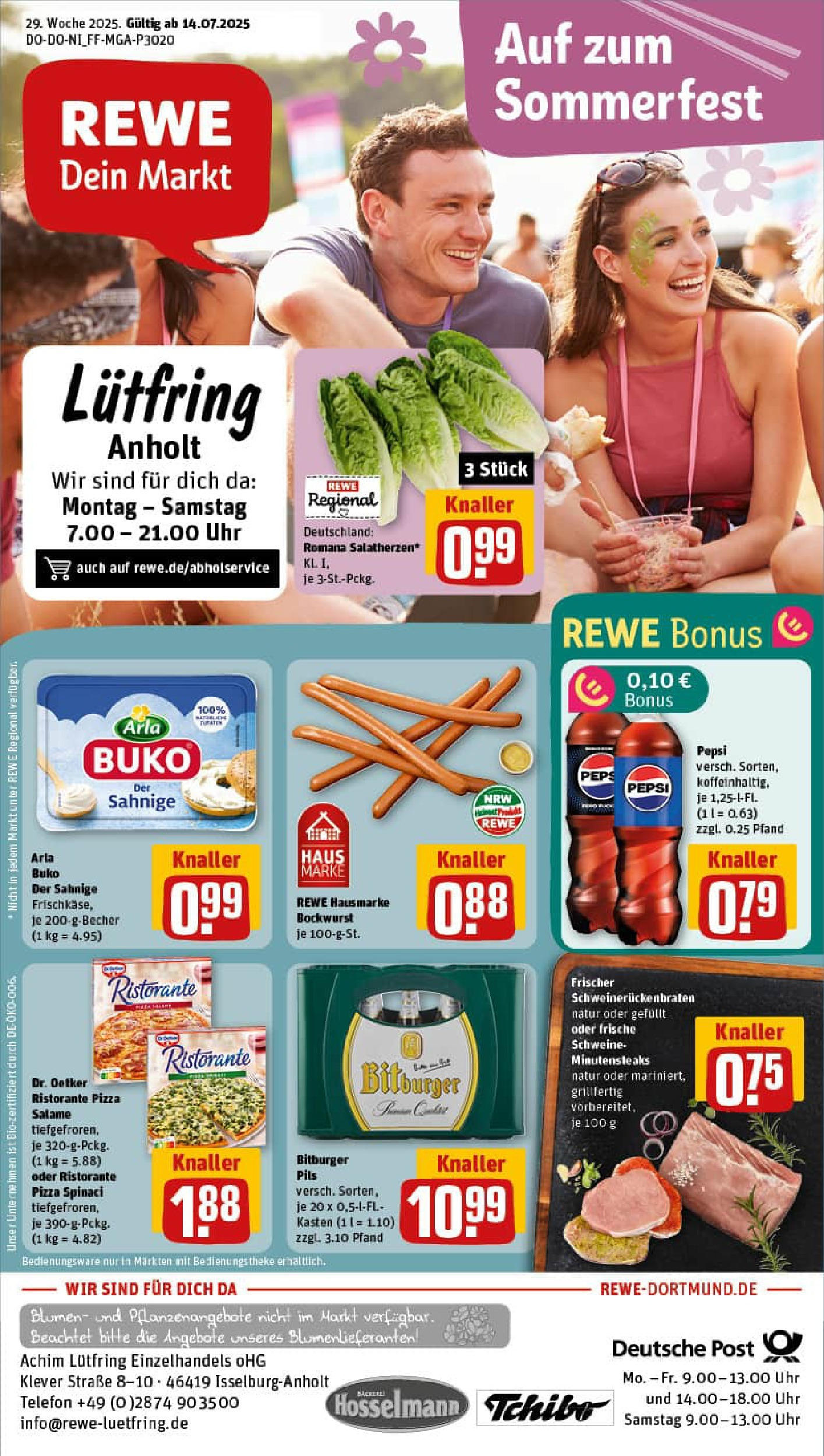 REWE Prospekt ab 13.07.2025 zum Blättern » Angebote | Seite: 1 | Produkte: Blumen, Pepsi, Pizza, Uhr