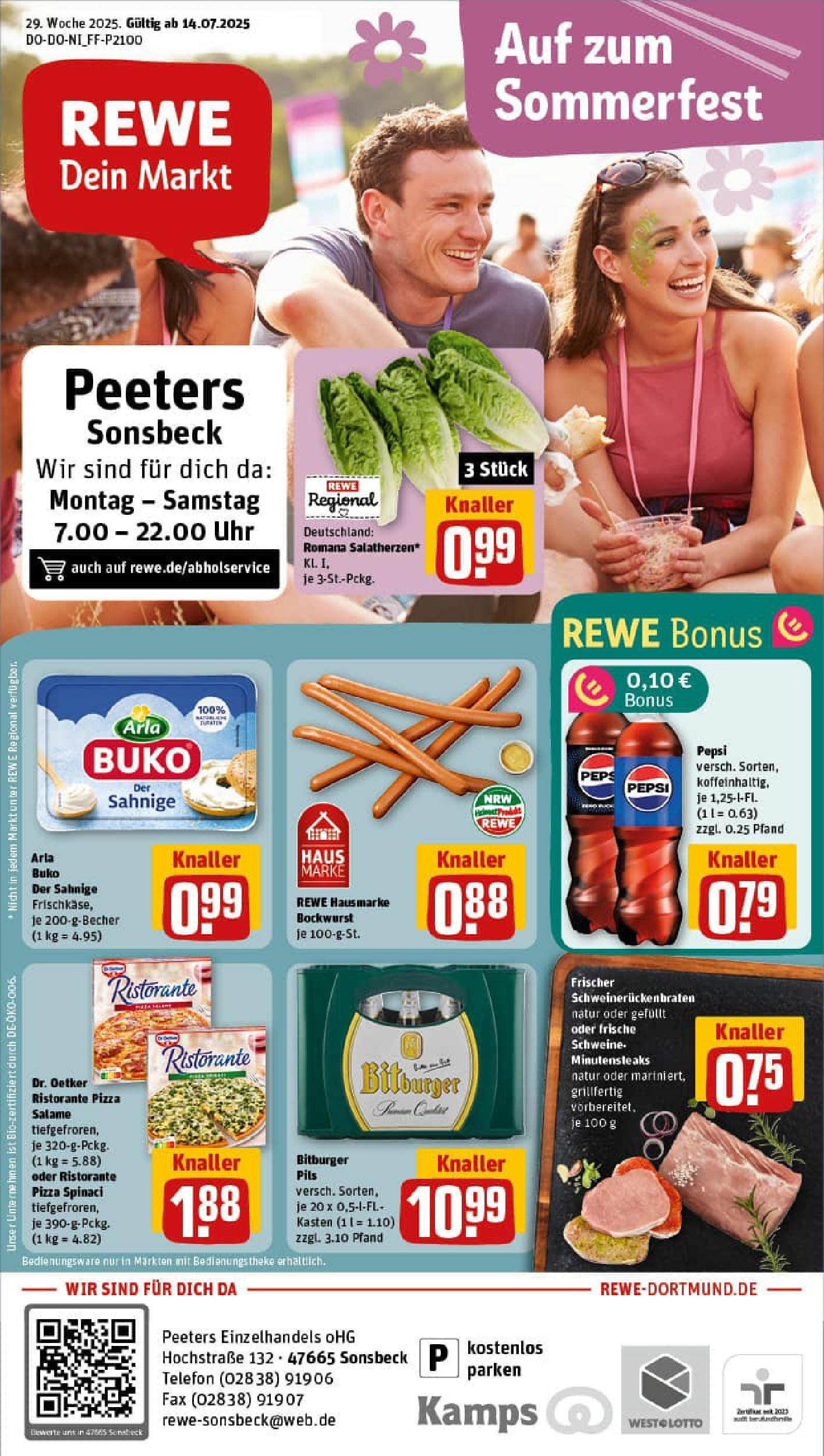 REWE Prospekt ab 13.07.2025 zum Blättern » Angebote | Seite: 1 | Produkte: Pils, Pepsi, Telefon, Uhr