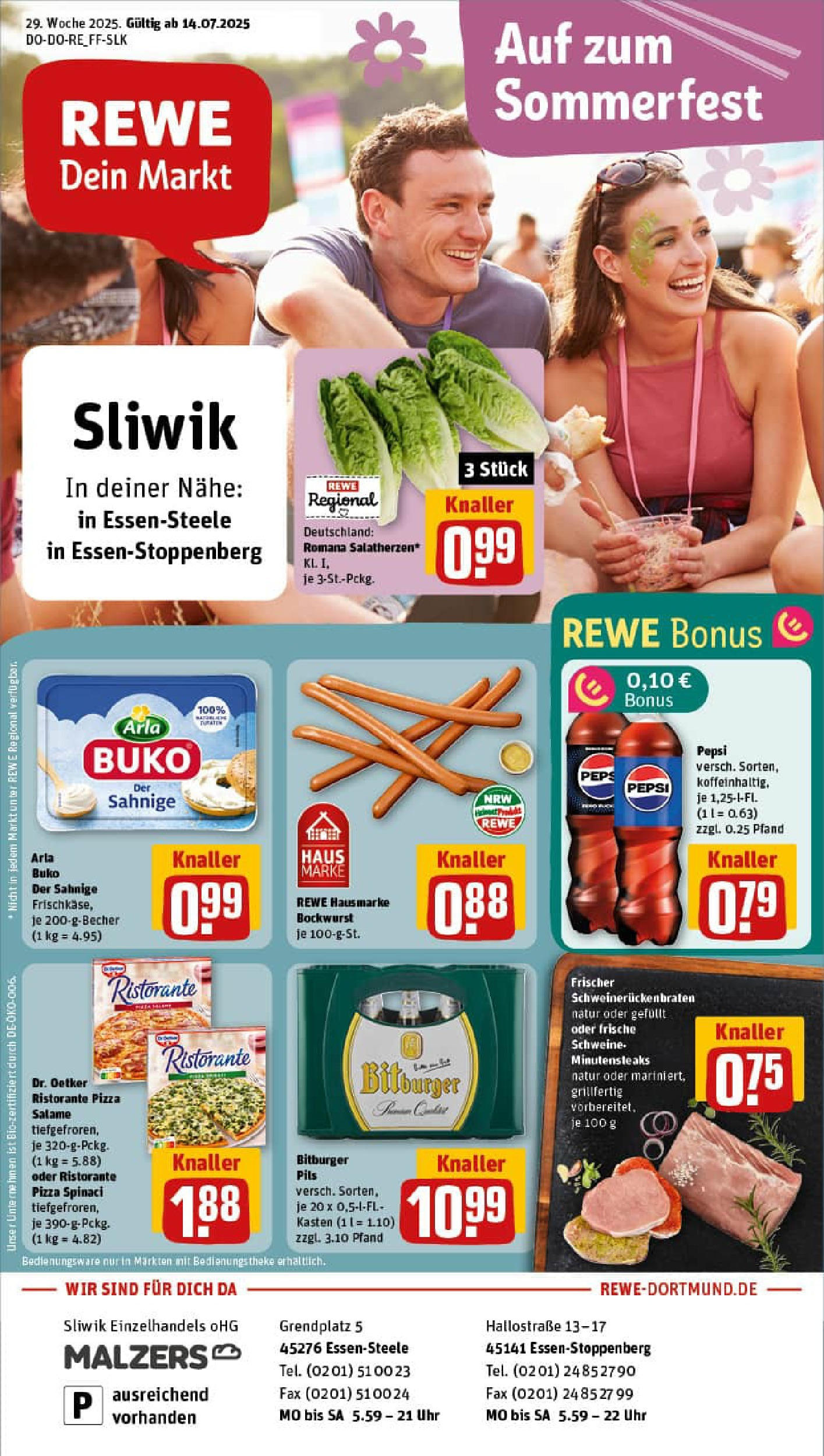 REWE Prospekt ab 14.07.2025 zum Blättern » Angebote | Seite: 1 | Produkte: Pils, Pepsi, Pizza, Uhr