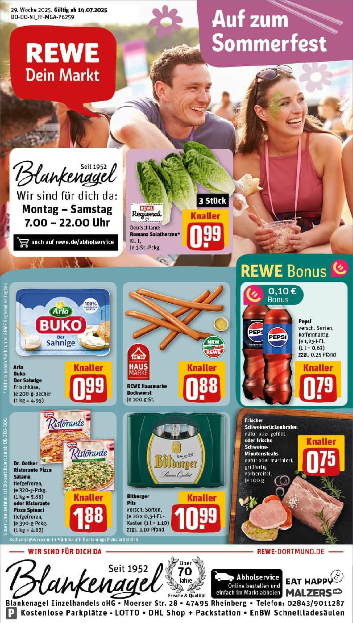 REWE Prospekt ab 13.07.2025 zum Blättern » Angebote | Seite: 2 | Produkte: Bitburger, Pils, Pizza, Uhr