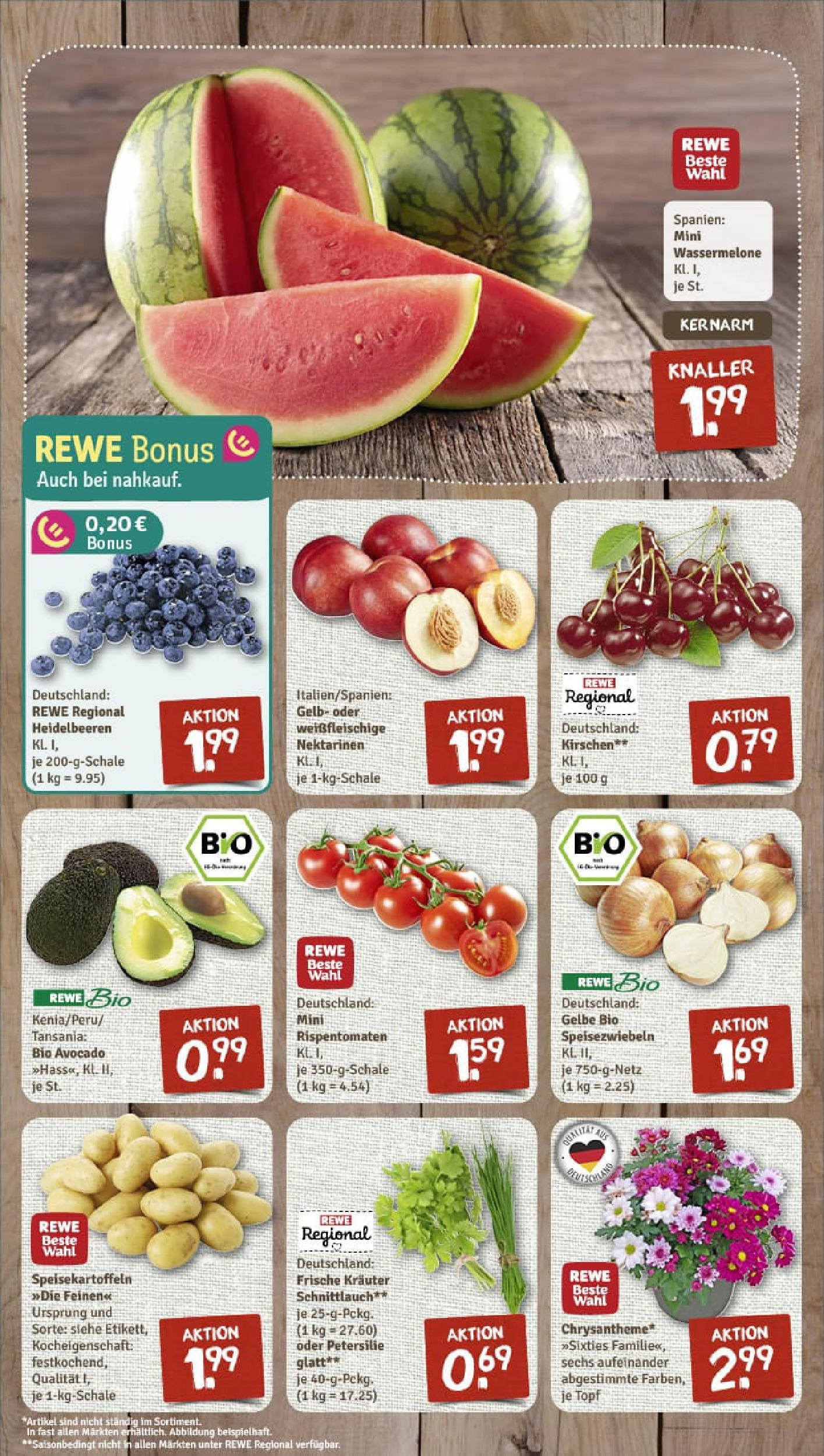 REWE Prospekt ab 13.07.2025 zum Blättern » Angebote | Seite: 3 | Produkte: Heidelbeeren, Avocado, Wassermelone, Petersilie