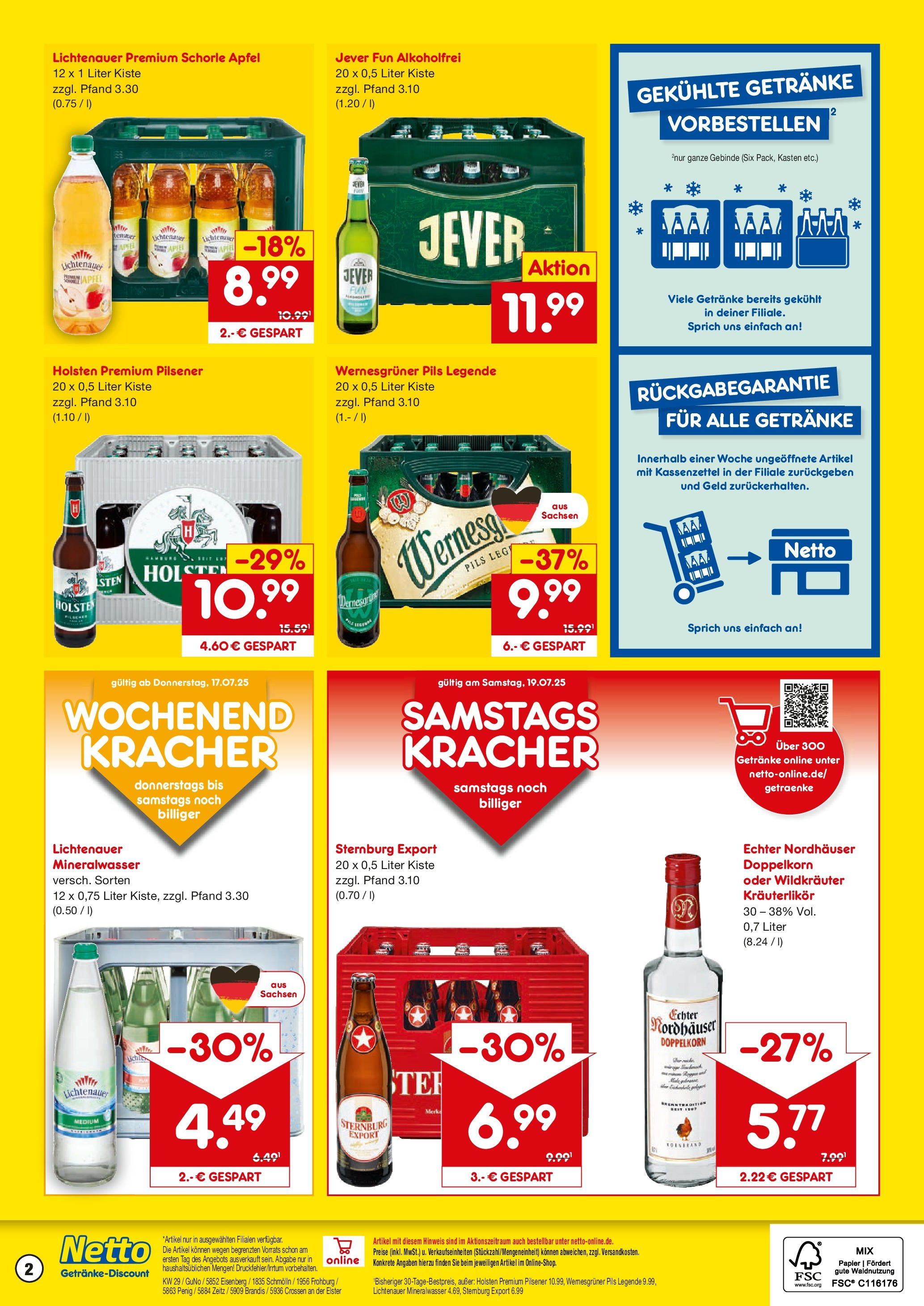Netto Marken-Discount prospekt Brandis	 (ab 13.07.2025) » Angebote | Seite: 2 | Produkte: Pils, Holsten, Mineralwasser, Jever