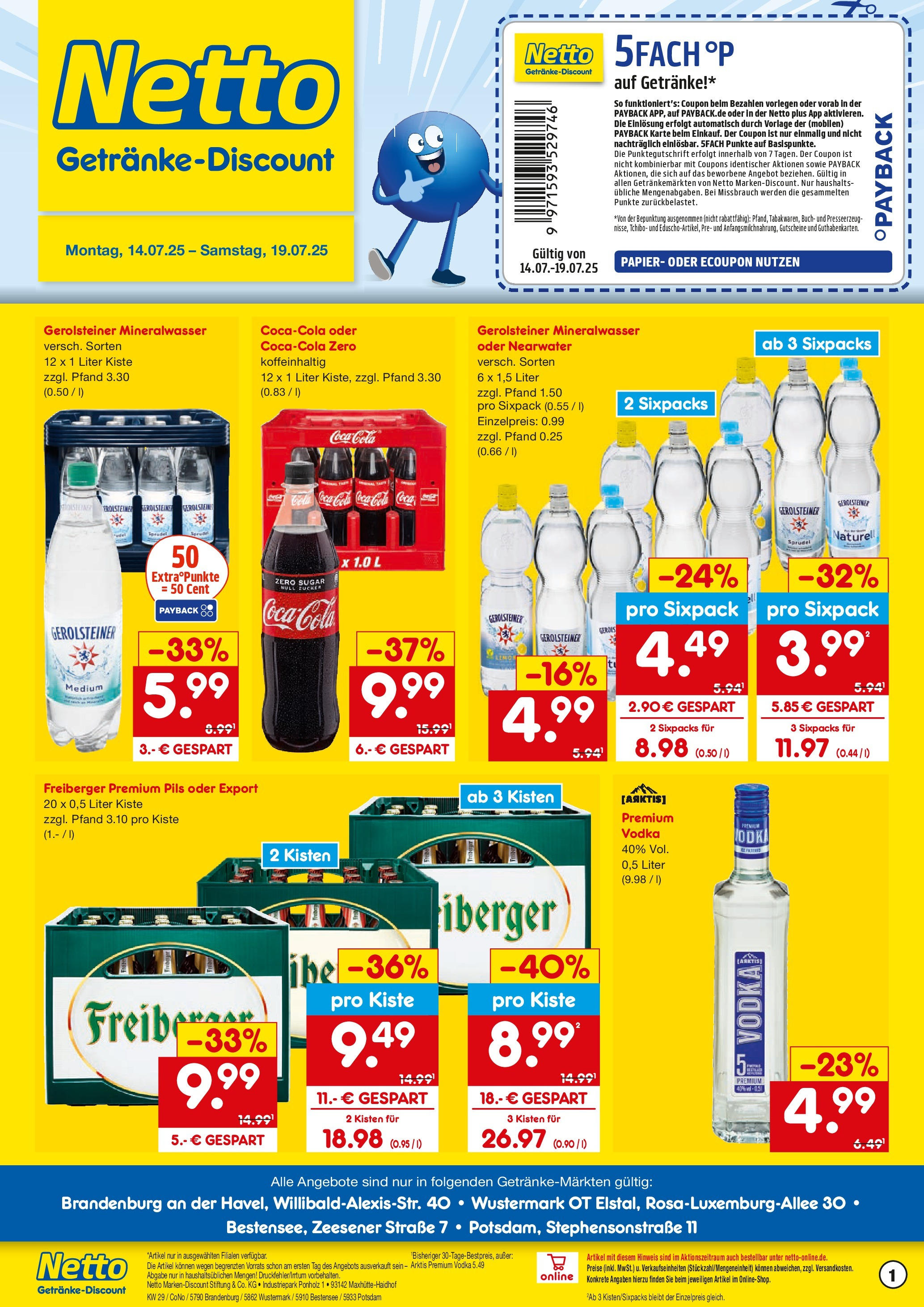 Netto Marken-Discount prospekt Brandenburg An Der Havel	 (ab 13.07.2025) » Angebote | Seite: 1 | Produkte: Coca cola, Pils, Vodka, Gerolsteiner