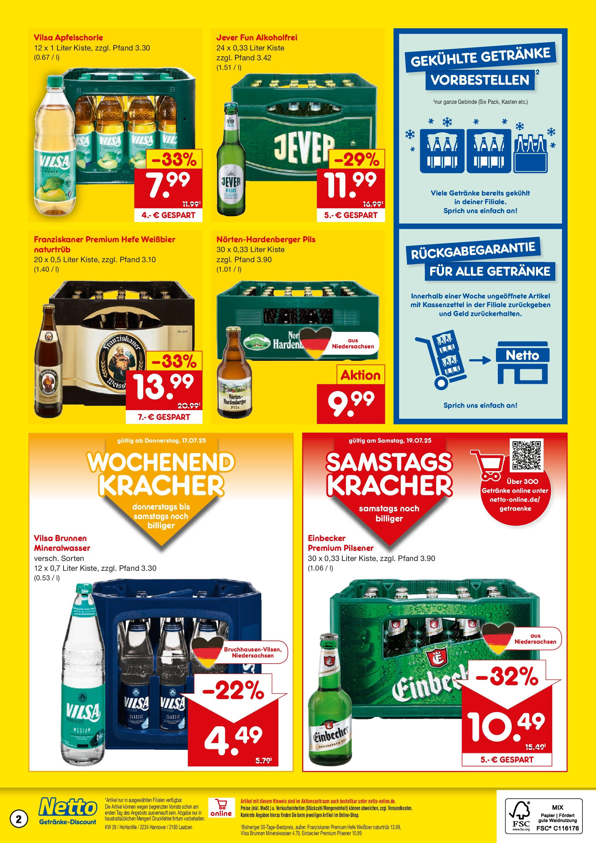 Netto Marken-Discount prospekt Hannover	 (ab 13.07.2025) » Angebote | Seite: 2 | Produkte: Franziskaner, Weißbier, Pils, Mineralwasser