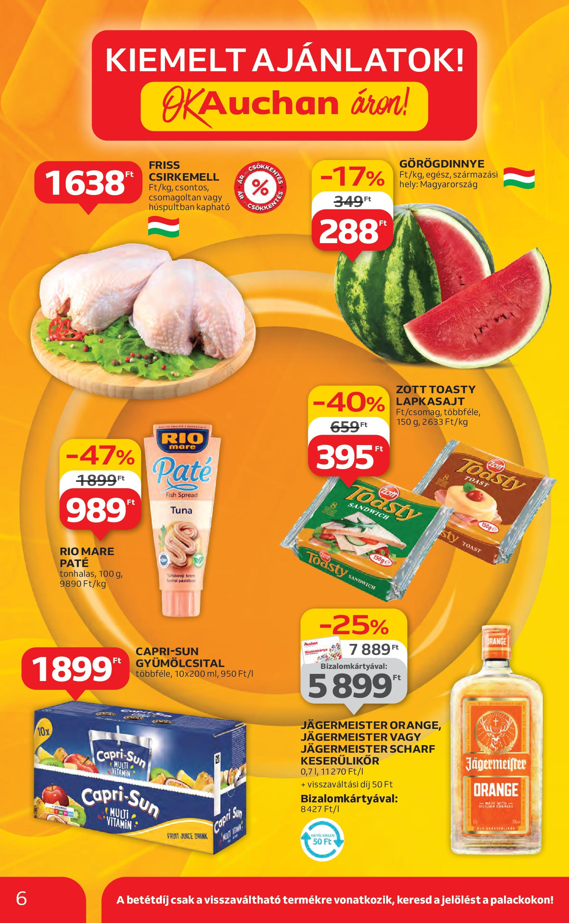 Akciós újság új Auchan - 2025.07.10. -tól/töl ⏳ | Oldal: 6 | Termékek: Jägermeister, Görögdinnye, Tonhal, Csirkemell Auchan Akciós újság - 2025.07.10. -tól/töl > akció, lapozható szórólap 🛍️ | Oldal: 6 | Termékek: Jägermeister, Görögdinnye, Tonhal, Csirkemell