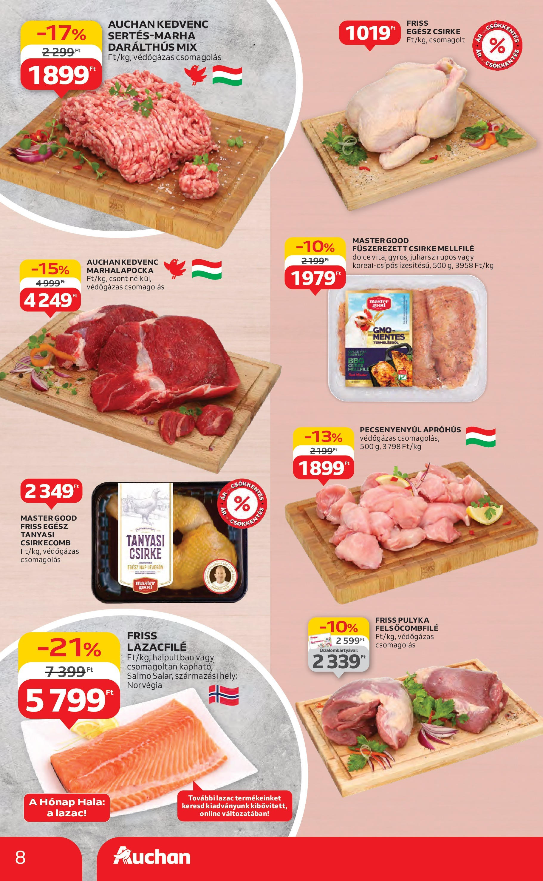 Akciós újság új Auchan - 2025.07.10. -tól/töl ⏳ | Oldal: 8 | Termékek: Egész csirke, Lazacfilé, Lazac, Csirkecomb Auchan Akciós újság - 2025.07.10. -tól/töl > akció, lapozható szórólap 🛍️ | Oldal: 8 | Termékek: Egész csirke, Lazacfilé, Lazac, Csirkecomb