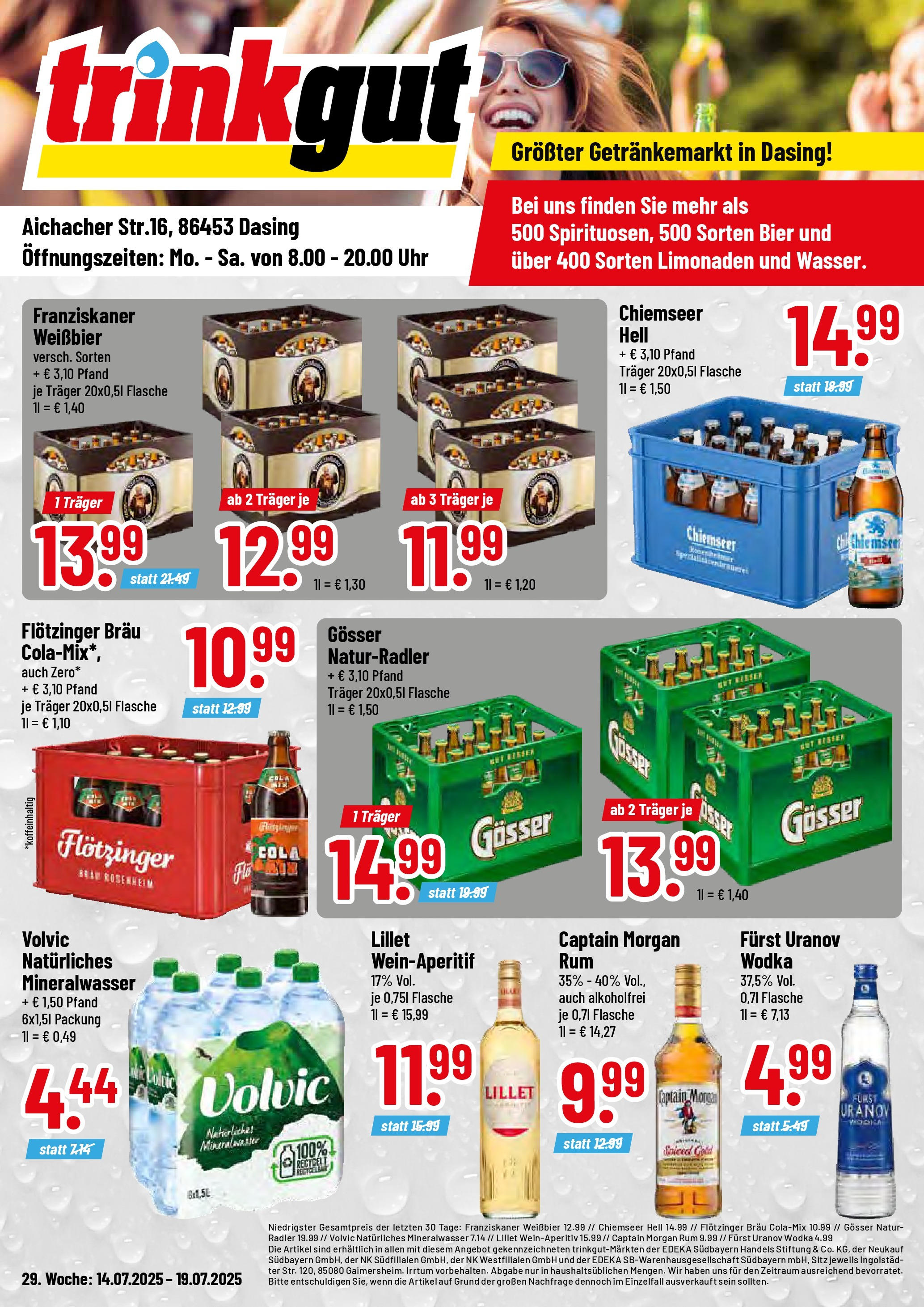 Trinkgut prospekt Dasing	 (ab 13.07.2025) » Angebote online | Seite: 1 | Produkte: Cola, Mineralwasser, Captain morgan, Uhr