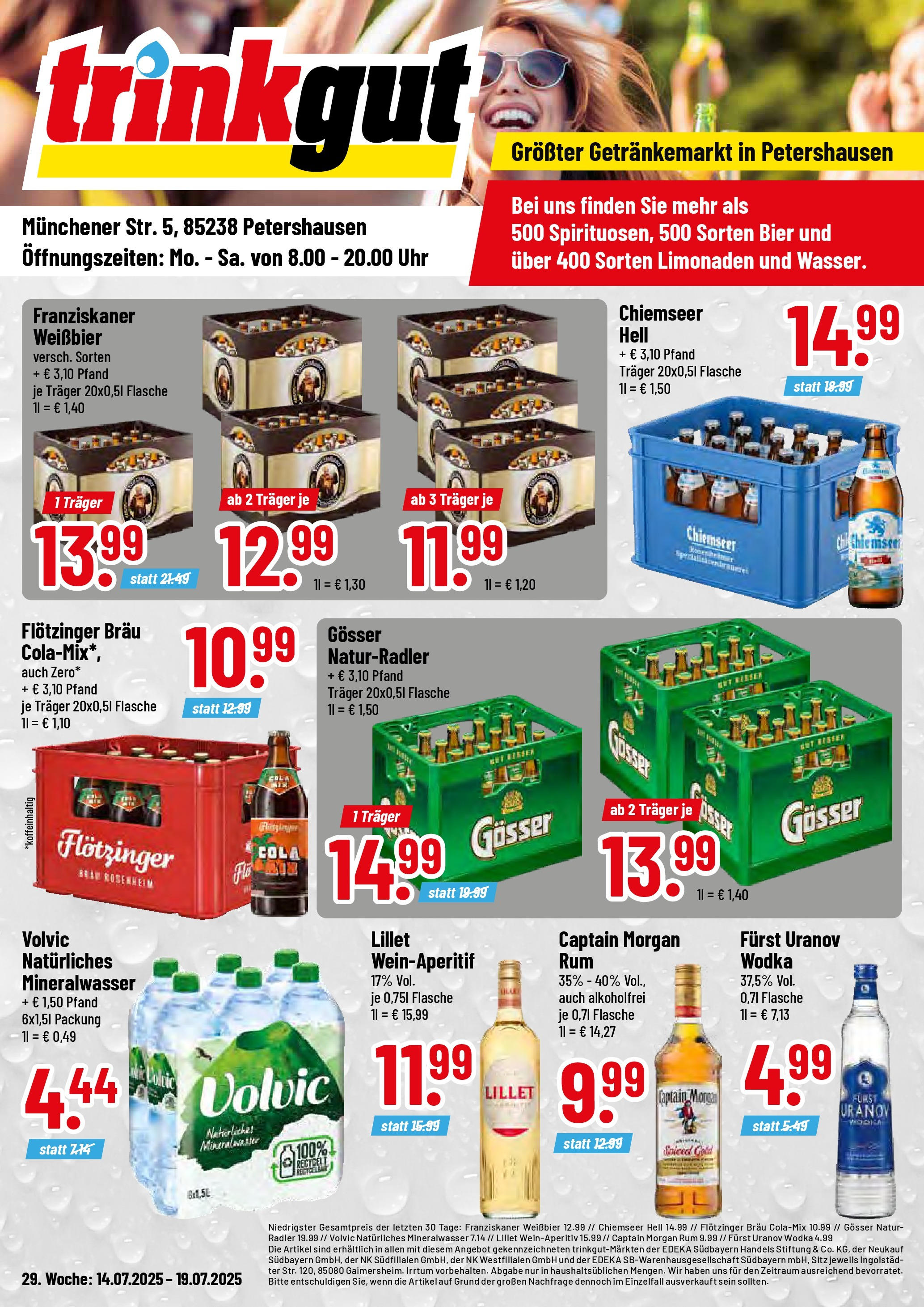 Trinkgut prospekt Petershausen	 (ab 13.07.2025) » Angebote online | Seite: 1 | Produkte: Weißbier, Lillet, Captain morgan, Hut