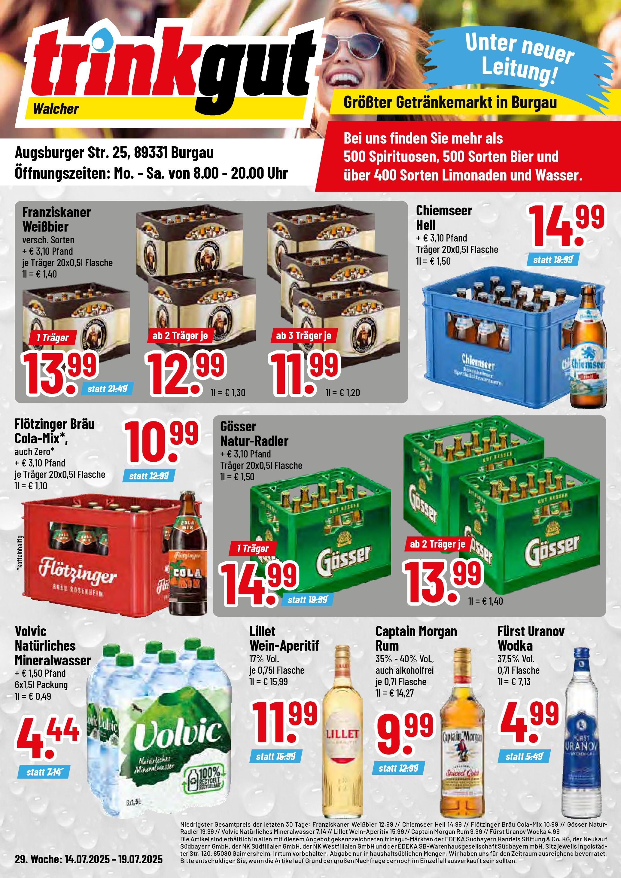 Trinkgut prospekt Burgau	 (ab 13.07.2025) » Angebote online | Seite: 1 | Produkte: Bier, Lillet, Wodka, Uhr