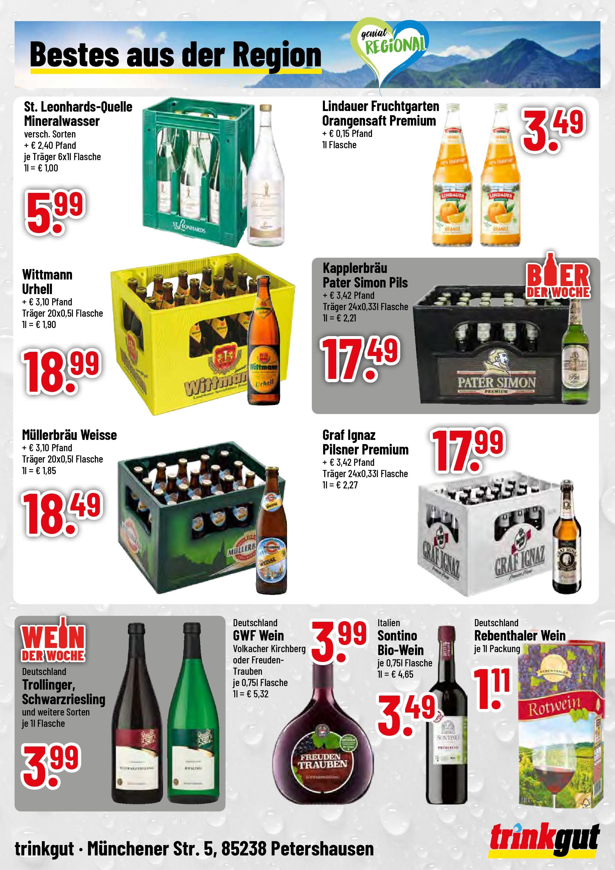 Trinkgut prospekt Petershausen	 (ab 13.07.2025) » Angebote online | Seite: 4 | Produkte: Rotwein, Pils, Orangensaft, Mineralwasser