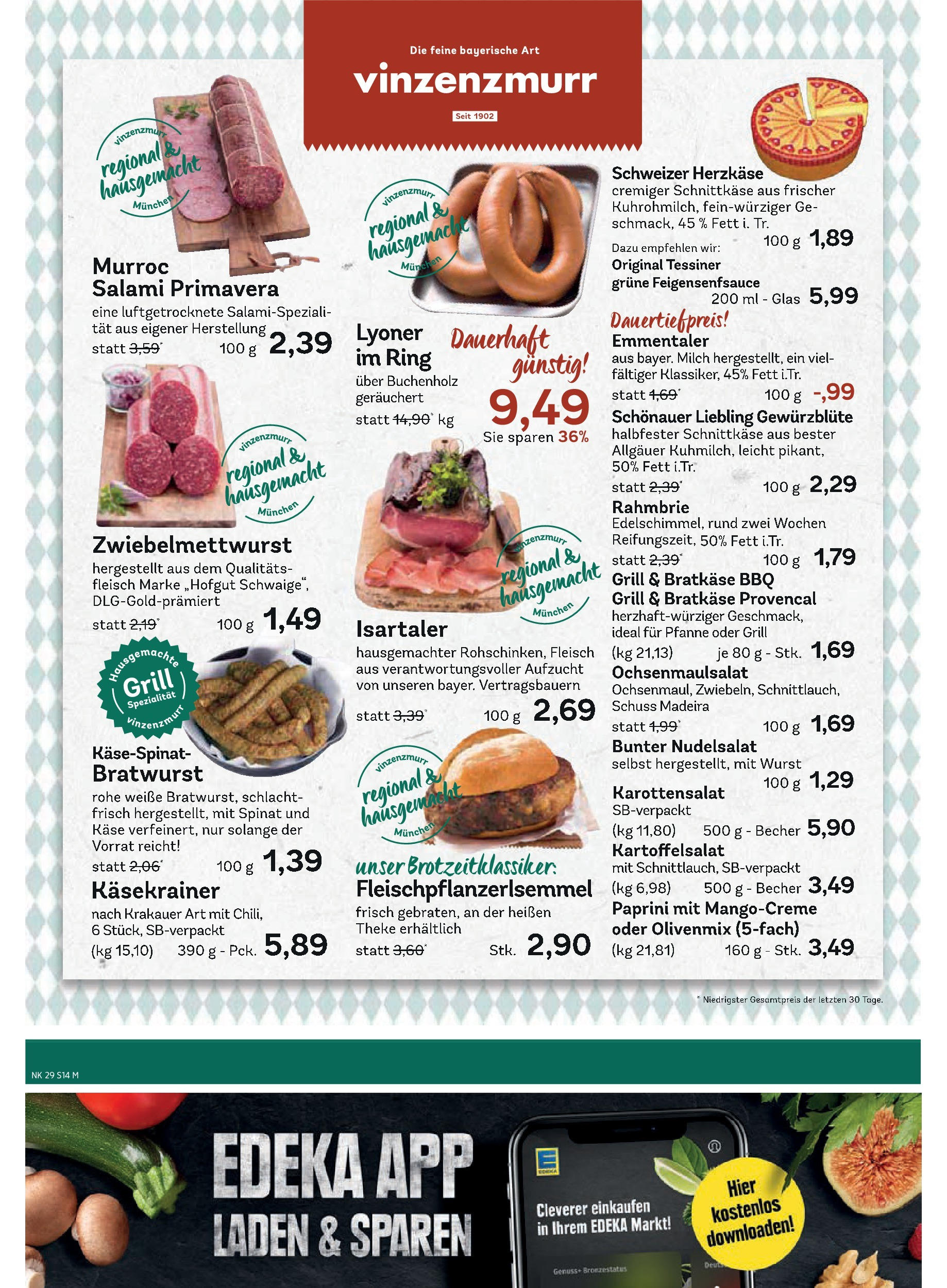 Edeka prospekt Unterföhring	 (ab 14.07.2025) » Angebote Online | Seite: 14 | Produkte: Käse, Käsekrainer, Pasta, Salami
