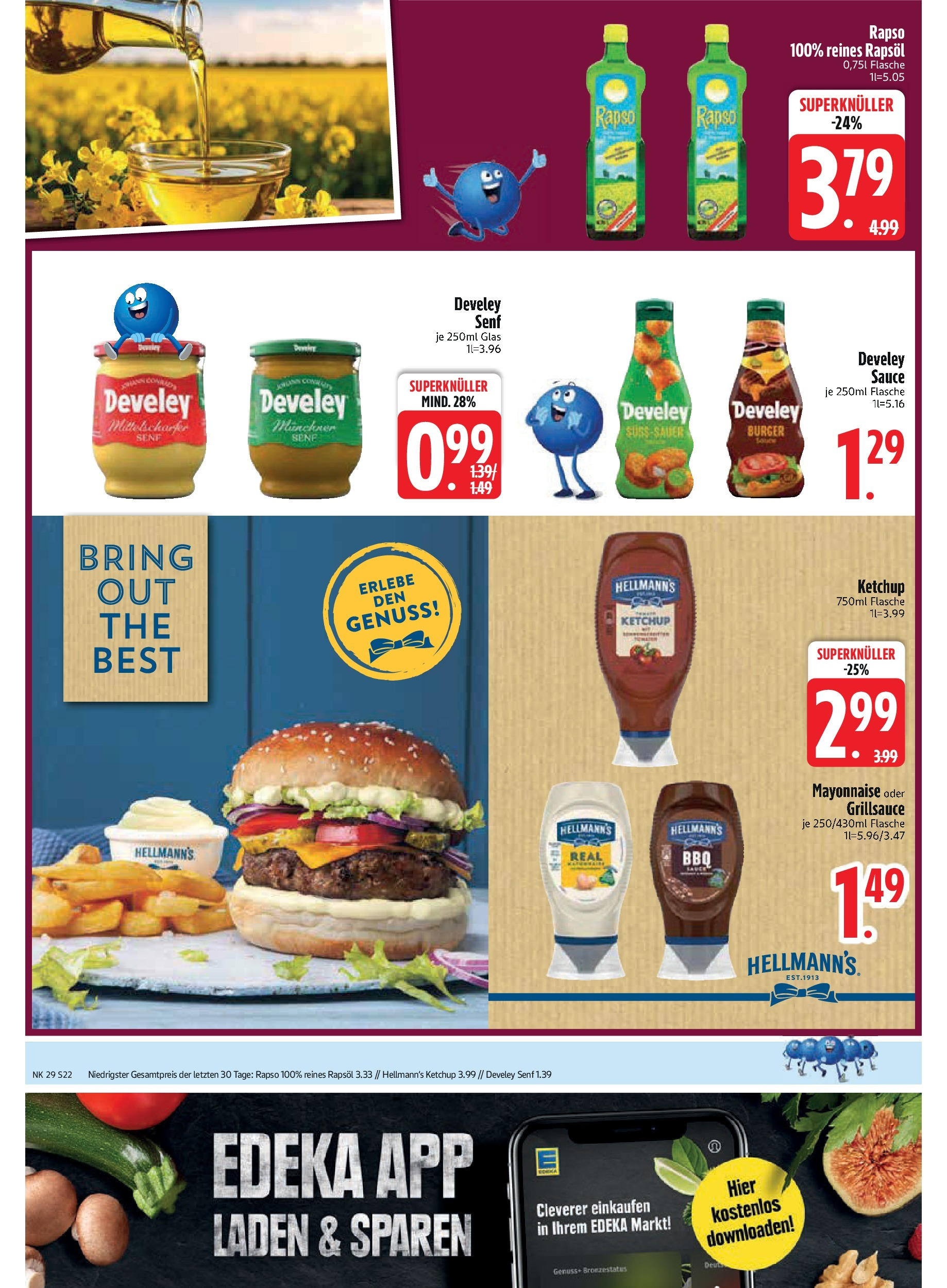 Edeka prospekt Rötz	 (ab 13.07.2025) » Angebote Online | Seite: 22 | Produkte: Rapsöl, Burger, Mayonnaise, Ketchup