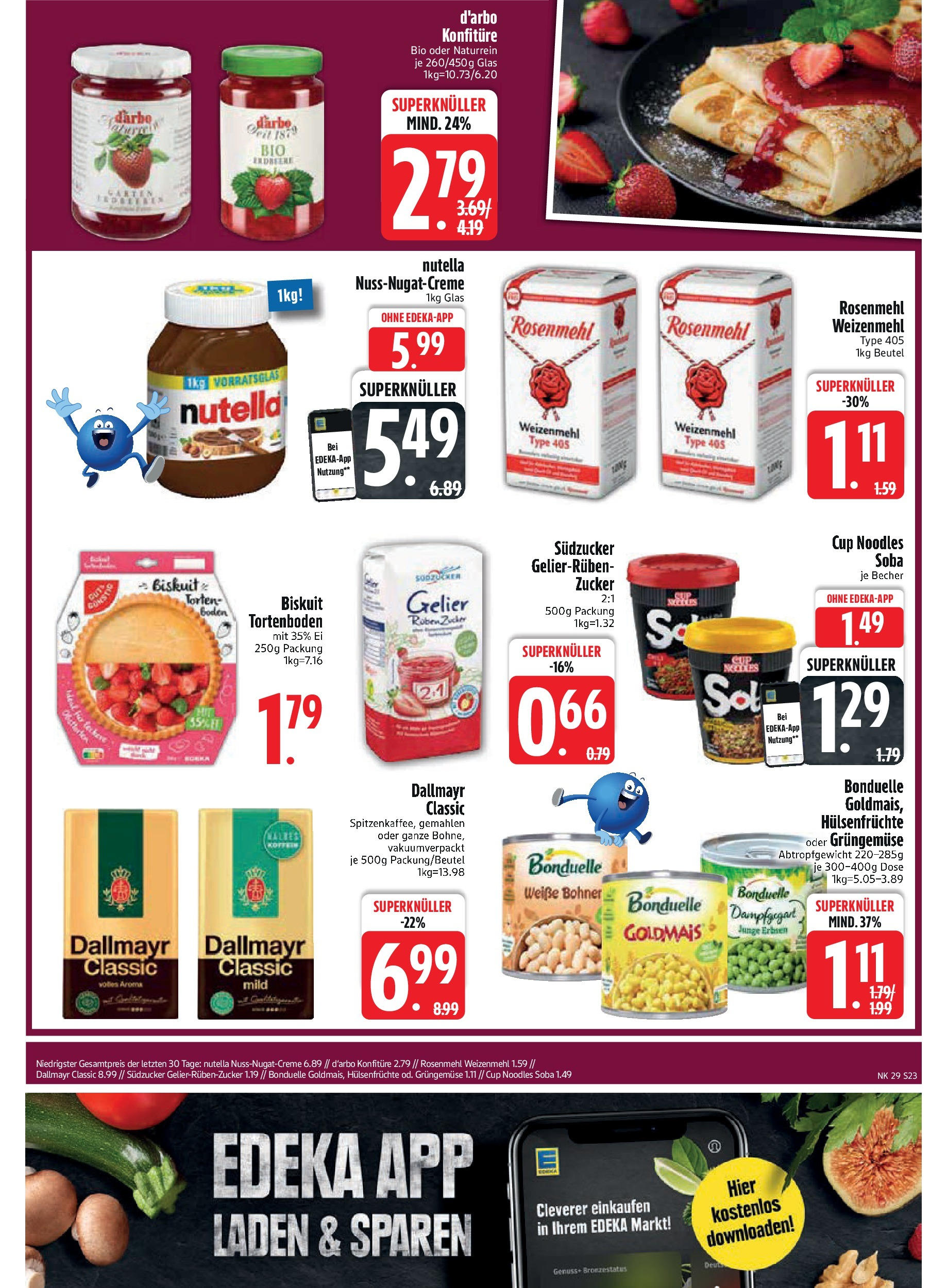 Edeka prospekt Rötz	 (ab 13.07.2025) » Angebote Online | Seite: 23 | Produkte: Weizenmehl, Nutella, Dallmayr, Zucker