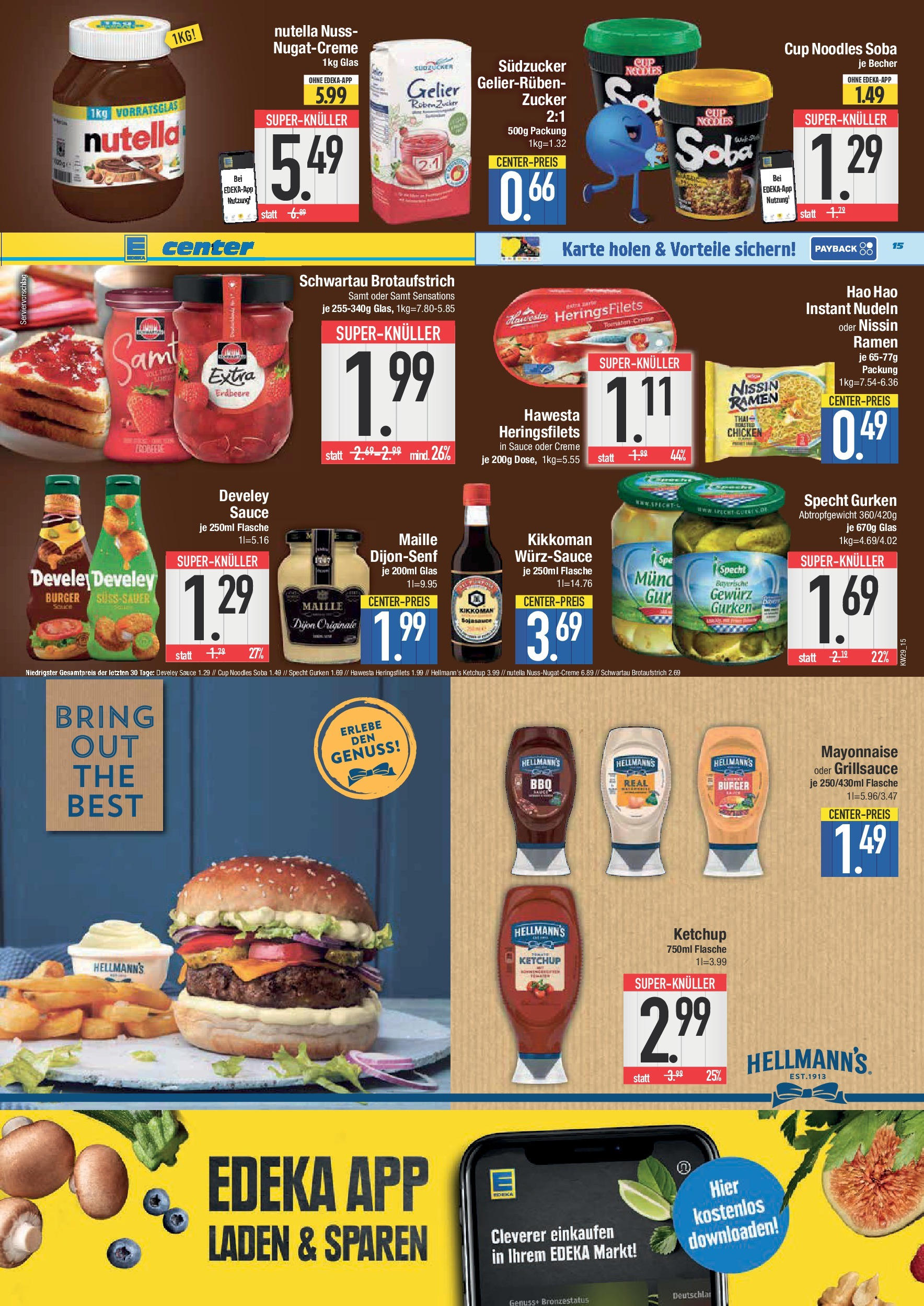 Edeka prospekt Weißenburg	 (ab 13.07.2025) » Angebote Online | Seite: 15 | Produkte: Schwartau samt, Burger, Mayonnaise, Zucker