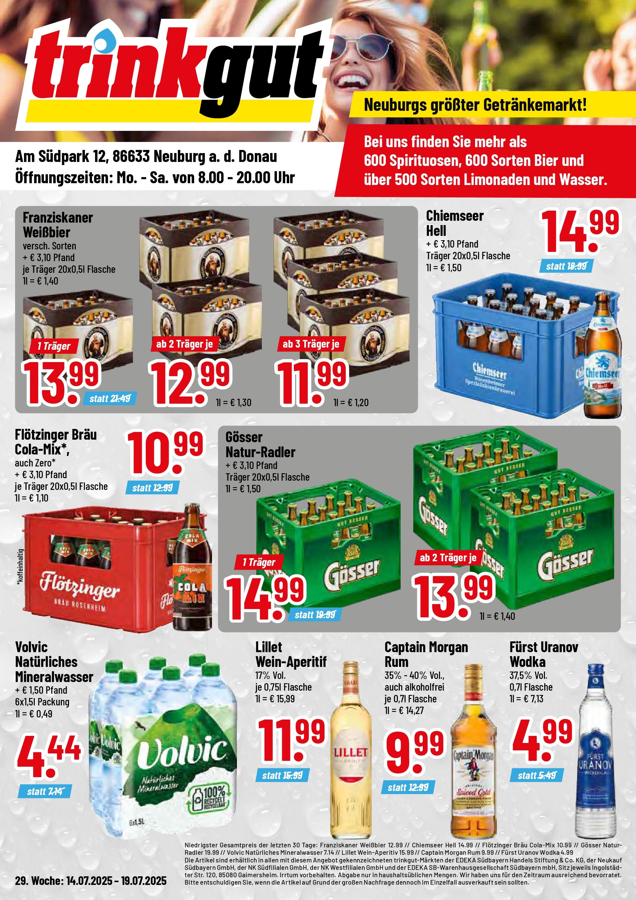 Trinkgut prospekt Neuburg an der Donau	 (ab 13.07.2025) » Angebote online | Seite: 1 | Produkte: Cola, Mineralwasser, Radler, Wodka