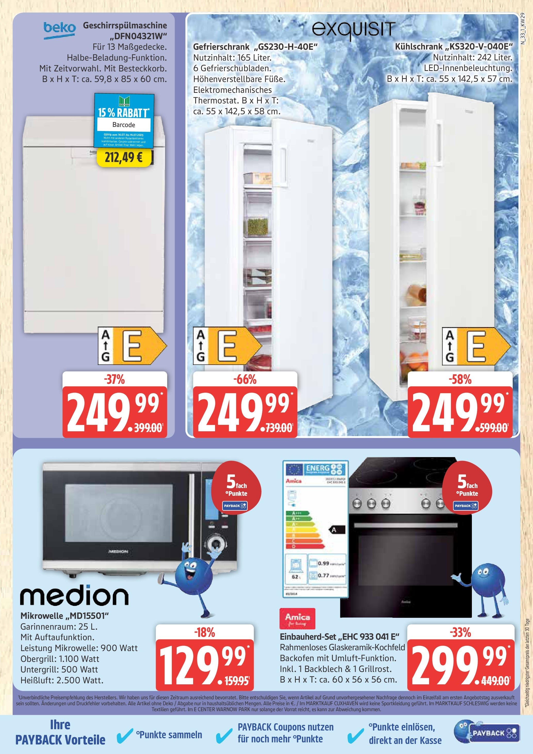 Marktkauf - Marktkauf: Wochenangebote (ab 13.07.2025) » Angebote online | Seite: 33 | Produkte: Mikrowelle, Kühlschrank, Geschirrspülmaschine, Backofen