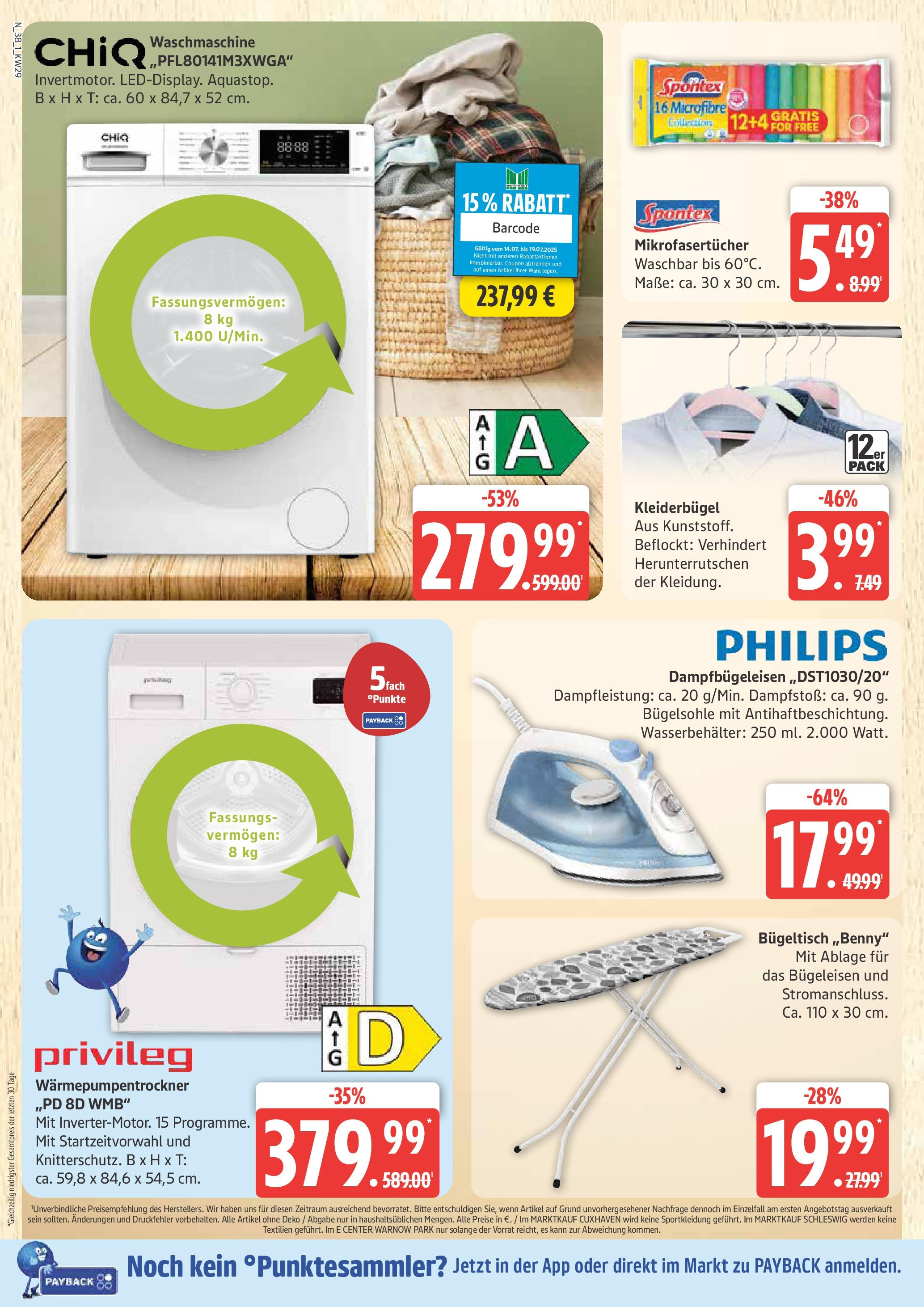 Marktkauf - Marktkauf: Wochenangebote (ab 13.07.2025) » Angebote online | Seite: 38 | Produkte: Philips, Bügeleisen, Waschmaschine, Kleiderbügel