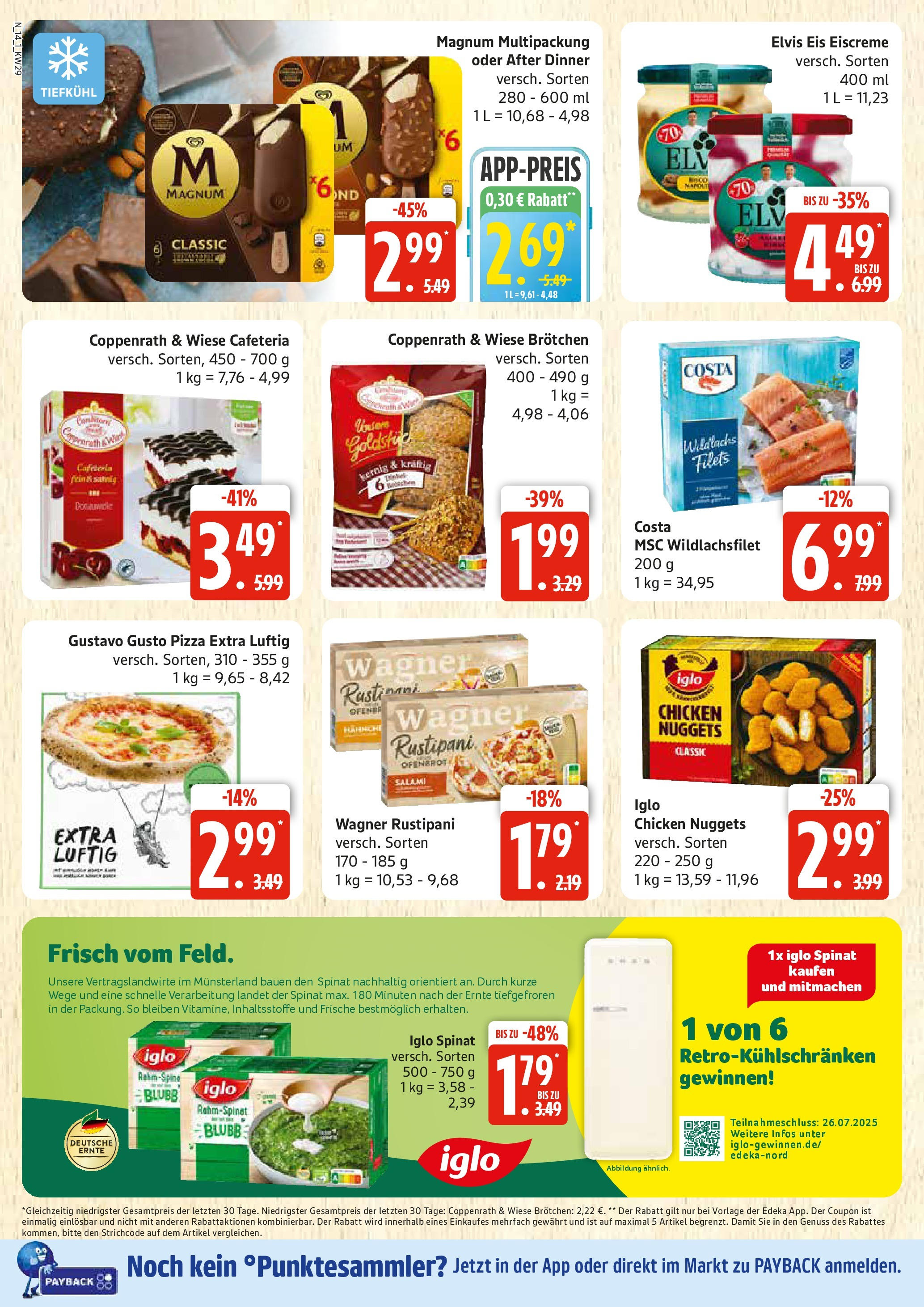 Edeka prospekt Rostock	 (ab 13.07.2025) » Angebote Online | Seite: 14 | Produkte: Gustavo gusto, Iglo, Eiscreme, Salami