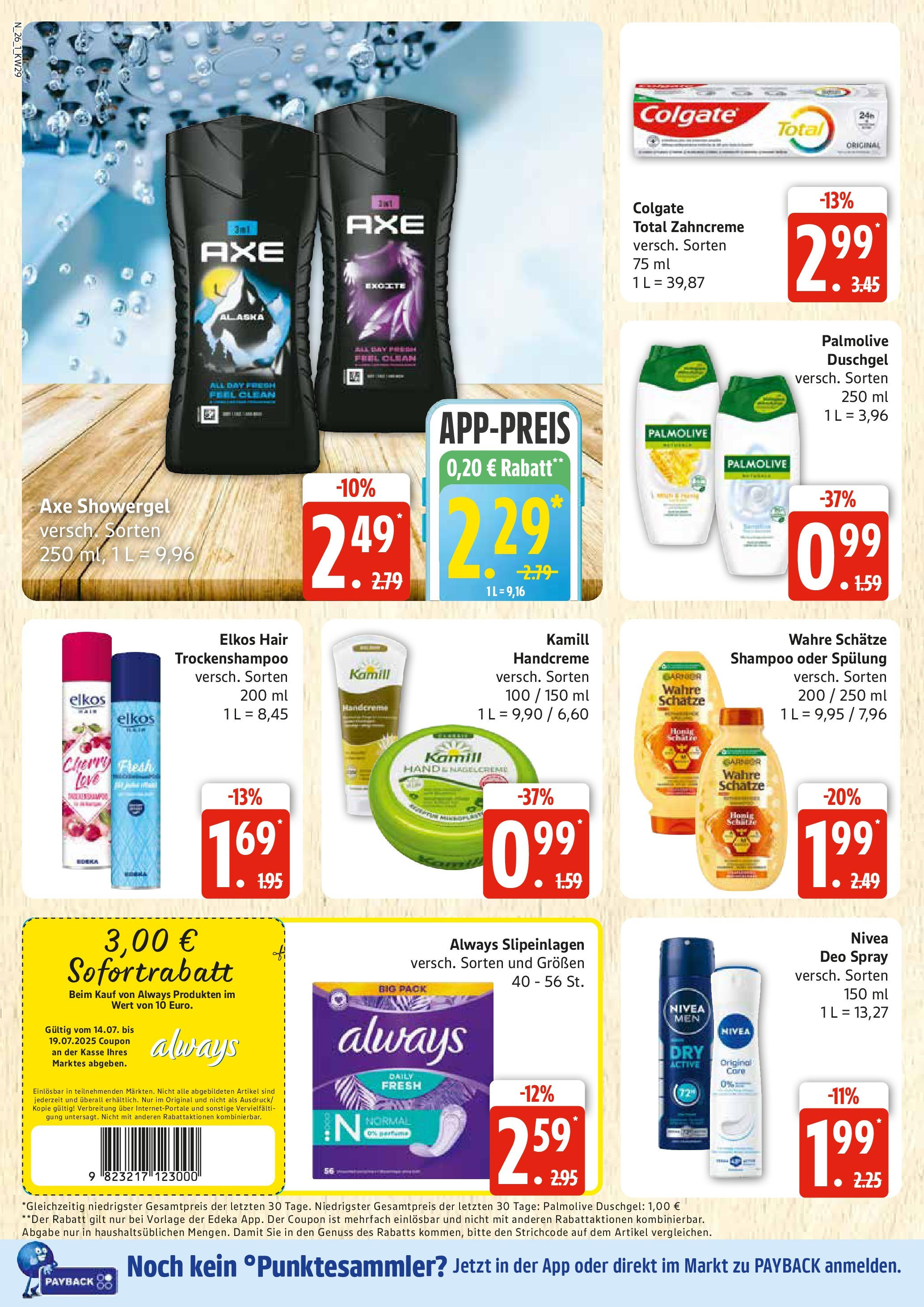 Edeka prospekt Rostock	 (ab 13.07.2025) » Angebote Online | Seite: 26 | Produkte: Spülung, Deodorant, Axe, Shower Gel