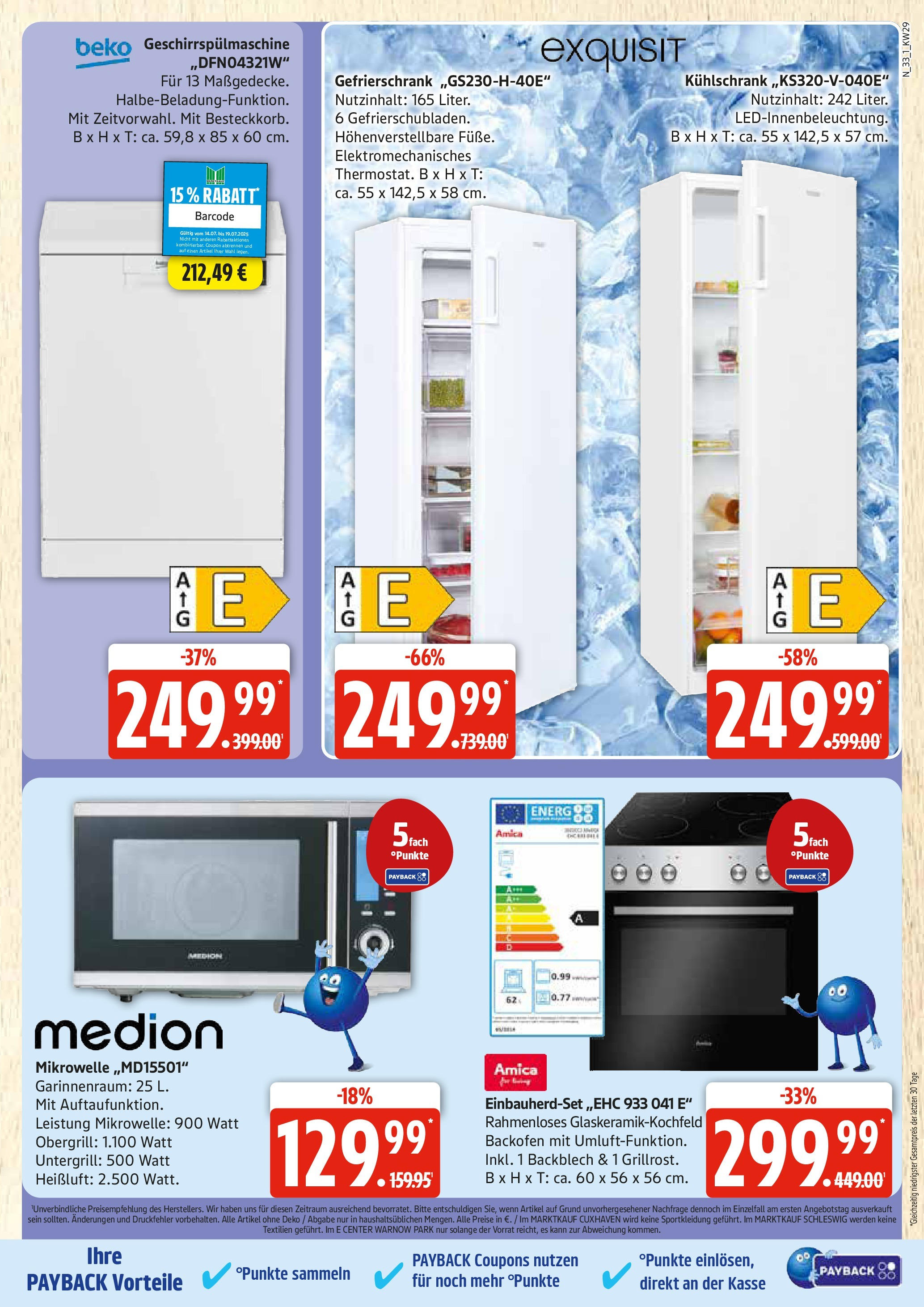 Edeka prospekt Rostock	 (ab 13.07.2025) » Angebote Online | Seite: 33 | Produkte: Gefrierschrank, Mikrowelle, Kühlschrank, Backofen