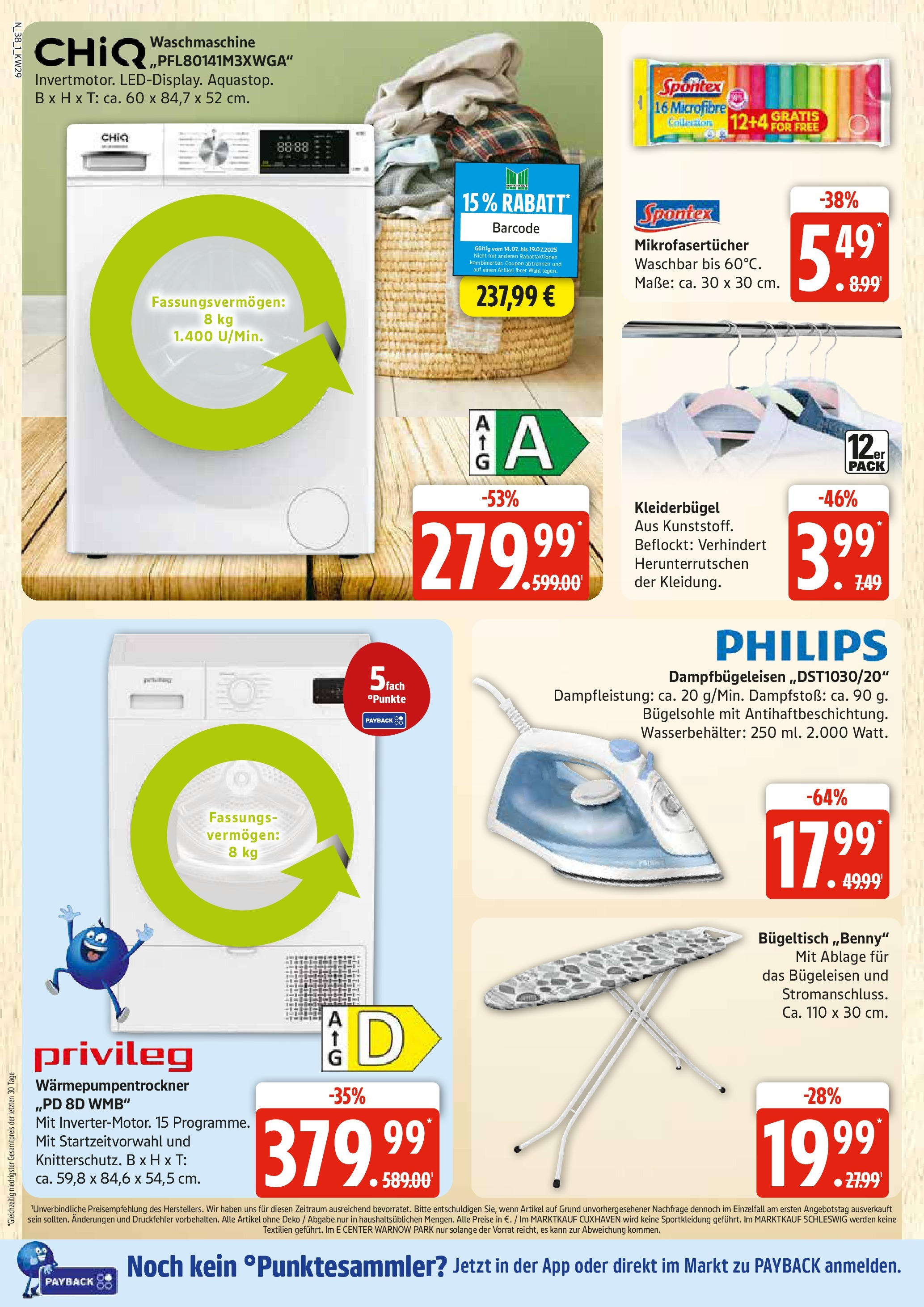 Edeka prospekt Rostock	 (ab 13.07.2025) » Angebote Online | Seite: 38 | Produkte: Philips, Bügeleisen, Waschmaschine, Kleiderbügel