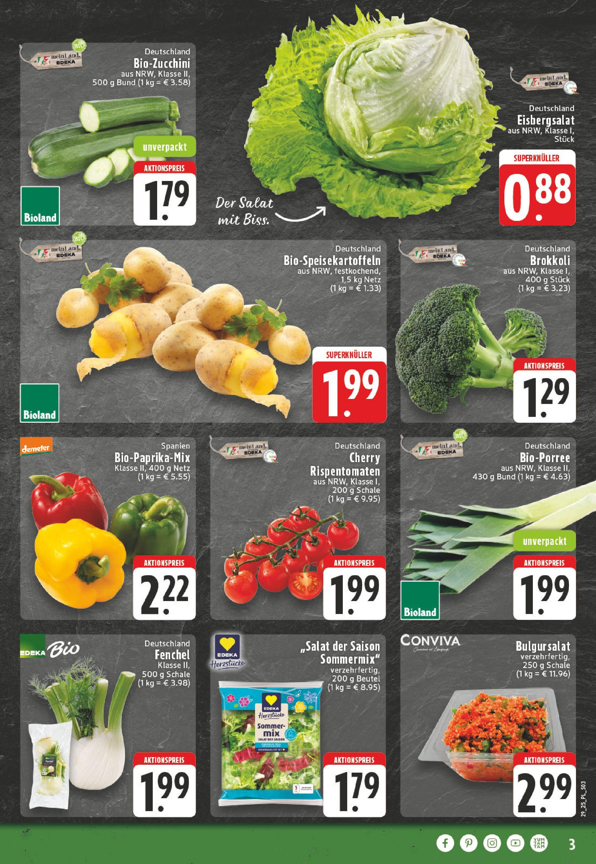 Edeka prospekt Bad Sassendorf	 (ab 13.07.2025) » Angebote Online | Seite: 3 | Produkte: Eisbergsalat, Brokkoli, Zucchini, Salat