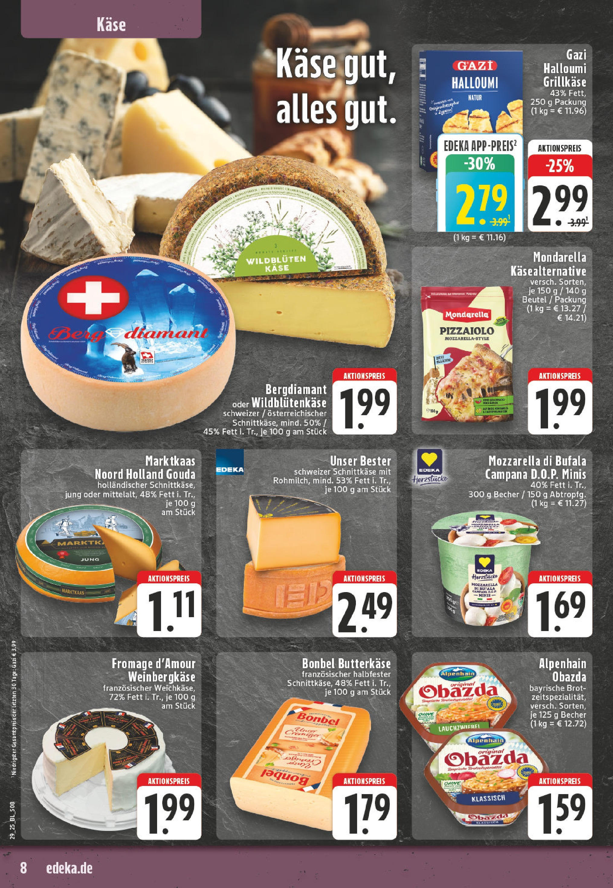 Edeka prospekt Altena	 (ab 13.07.2025) » Angebote Online | Seite: 8 | Produkte: Käse, Mozzarella, Gouda, Brot