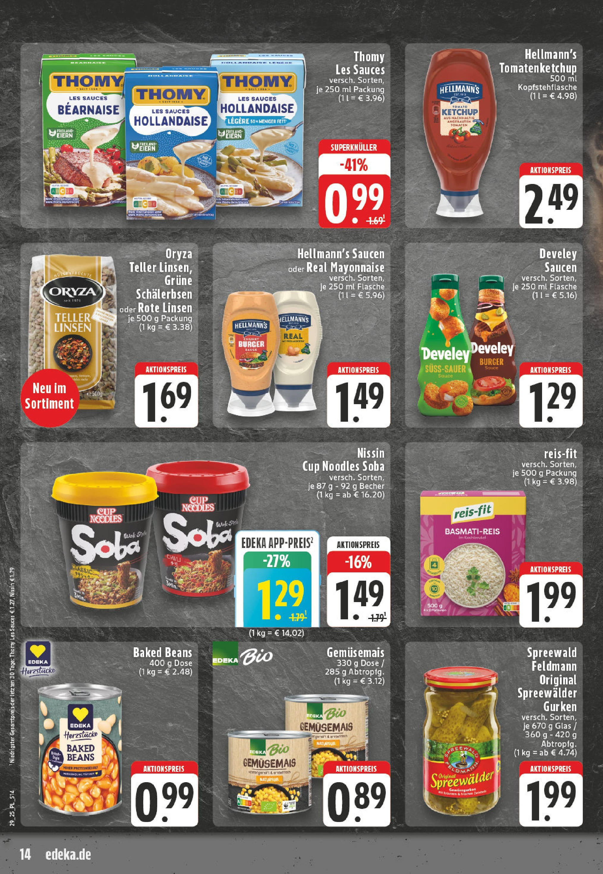 Edeka prospekt Bad Sassendorf	 (ab 13.07.2025) » Angebote Online | Seite: 14 | Produkte: Thomy les sauces, Basmatireis, Chili, Gurken