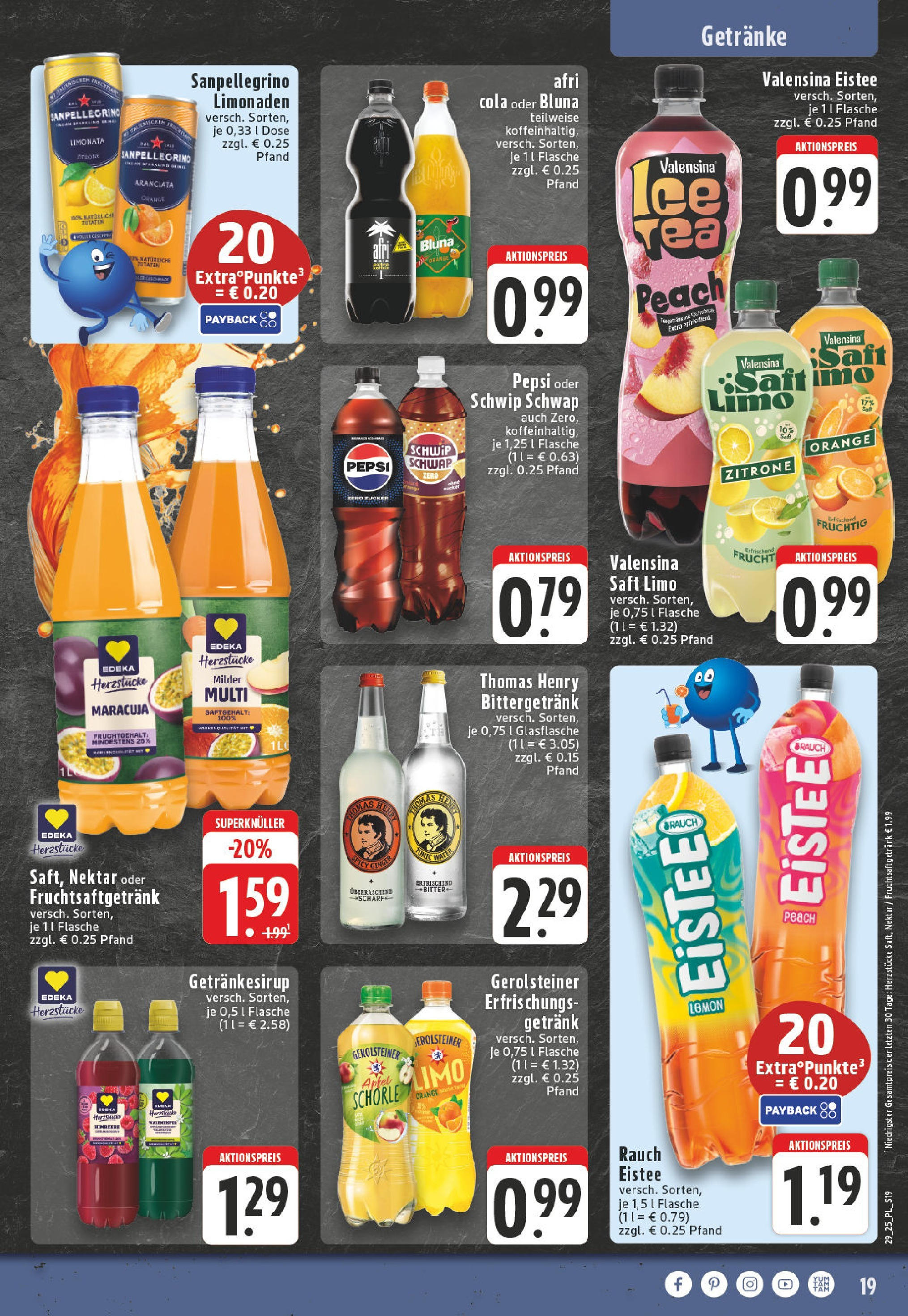 Edeka prospekt Bad Sassendorf	 (ab 13.07.2025) » Angebote Online | Seite: 19 | Produkte: Cola, Schwip schwap, Valensina, Pepsi