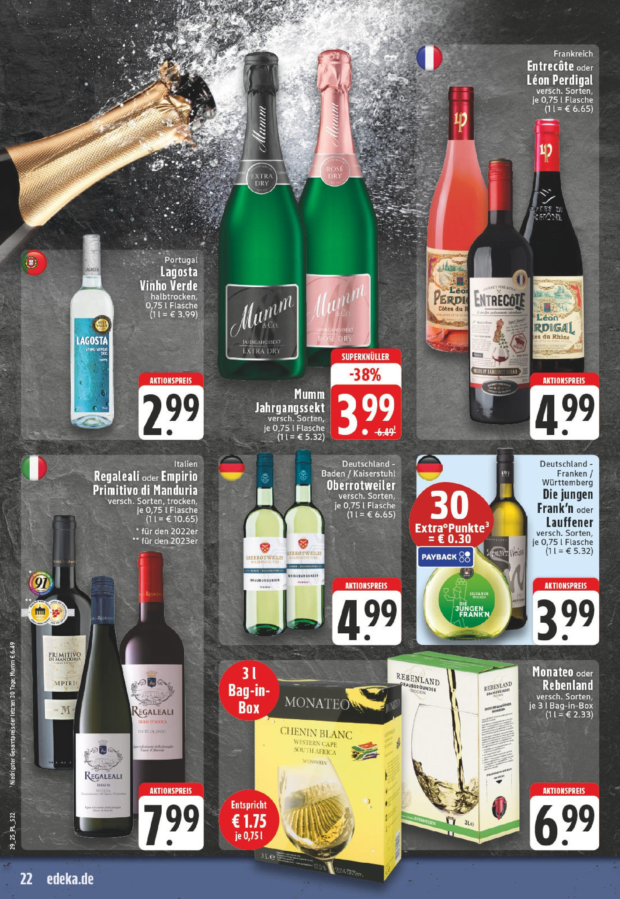 Edeka prospekt Bad Sassendorf	 (ab 13.07.2025) » Angebote Online | Seite: 22 | Produkte: Weißwein, Entrecote