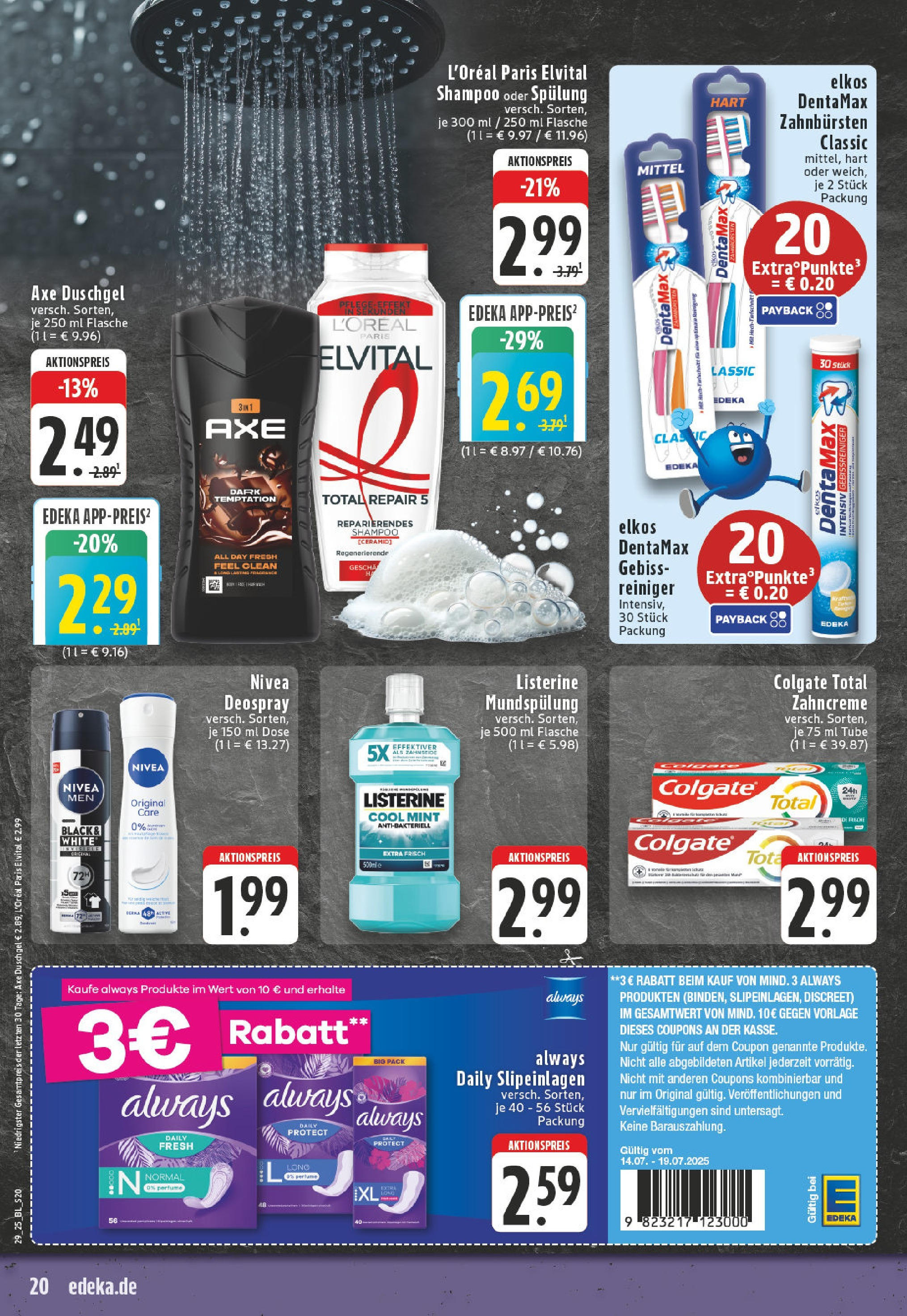 Edeka prospekt Altena	 (ab 13.07.2025) » Angebote Online | Seite: 20 | Produkte: Duschgel, Deodorant, Deospray, Listerine