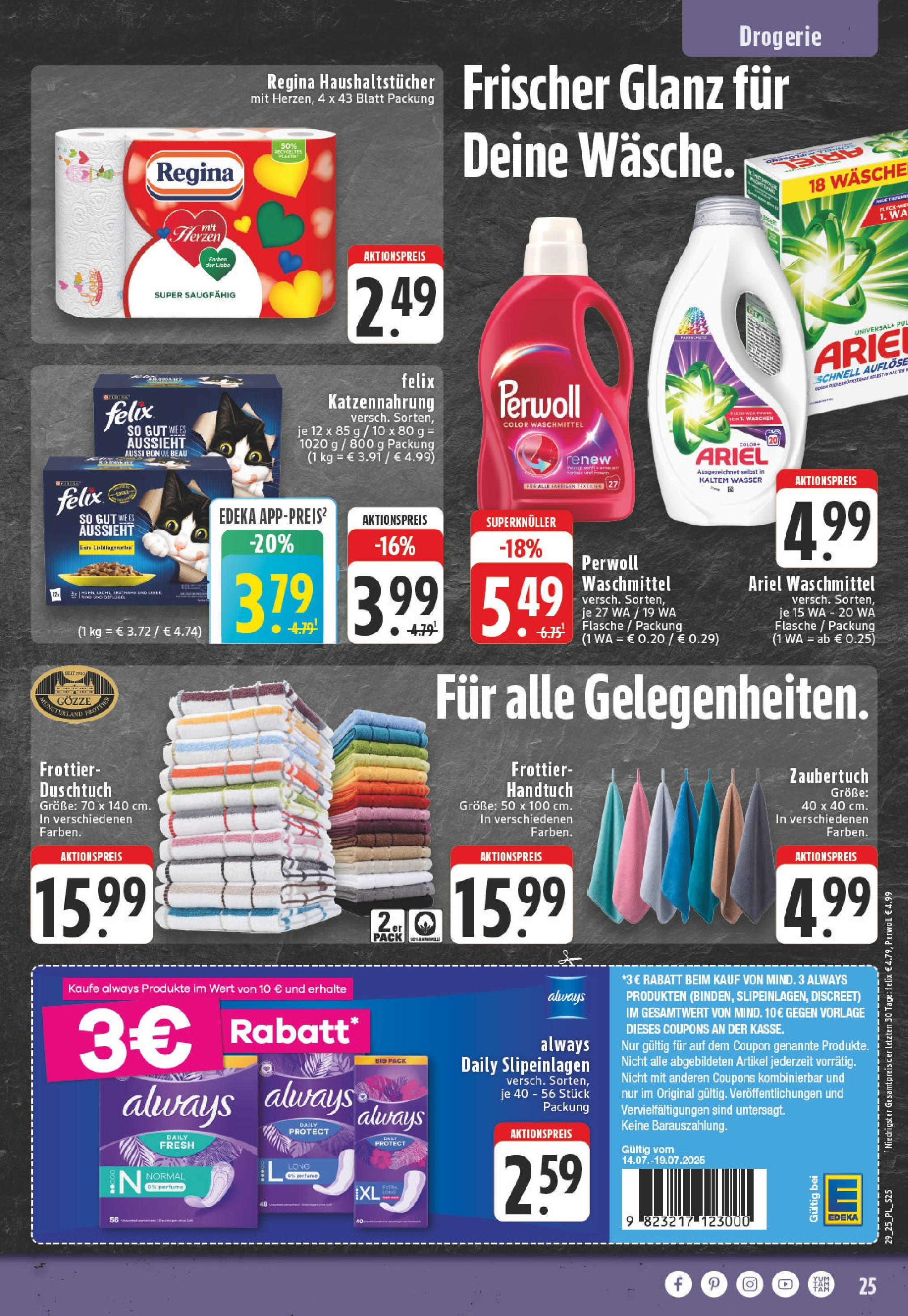 Edeka prospekt Bad Sassendorf	 (ab 13.07.2025) » Angebote Online | Seite: 25 | Produkte: Ariel, Perwoll, Wasser, Waschmittel