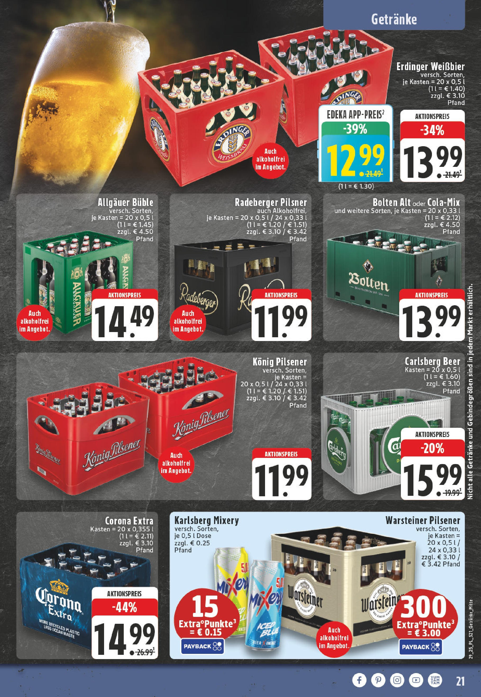 Edeka prospekt Bad Sassendorf	 (ab 13.07.2025) » Angebote Online | Seite: 21 | Produkte: Konig pilsener, Erdinger, Carlsberg, Radeberger pilsner