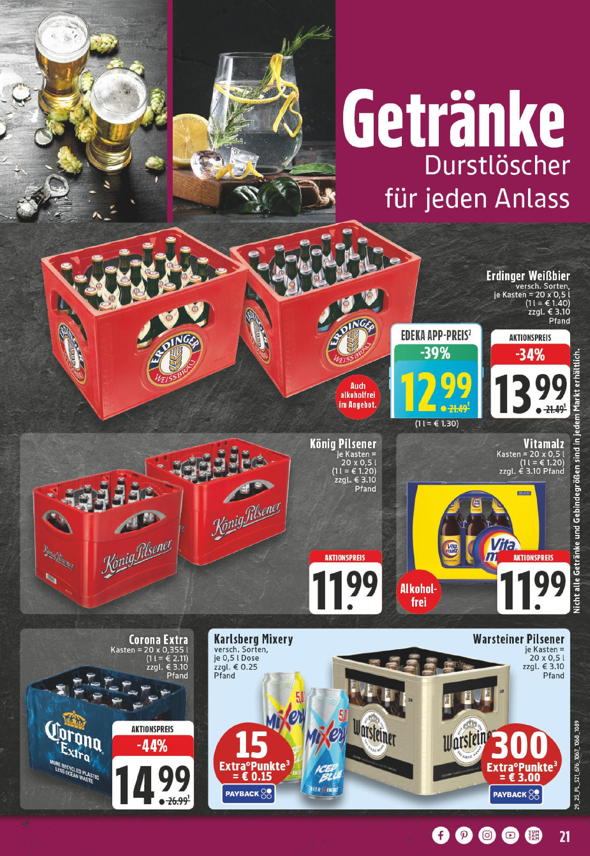 Edeka prospekt Linnich	 (ab 13.07.2025) » Angebote Online | Seite: 21 | Produkte: Durstloscher, Konig pilsener, Weißbier, Warsteiner