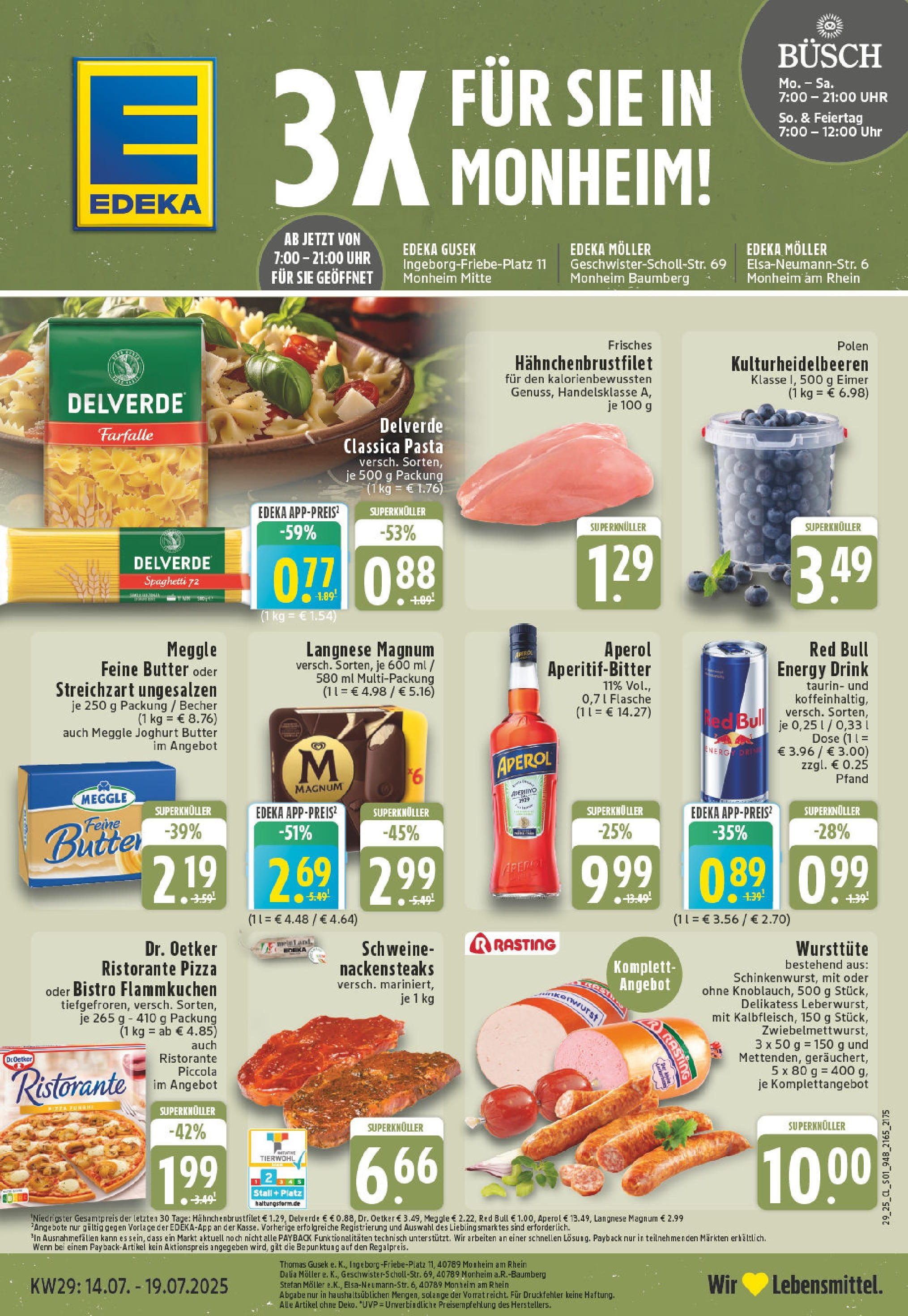 Edeka prospekt Monheim-Baumberg	 (ab 13.07.2025) » Angebote Online | Seite: 1 | Produkte: Red bull, Butter, Joghurt, Aperol